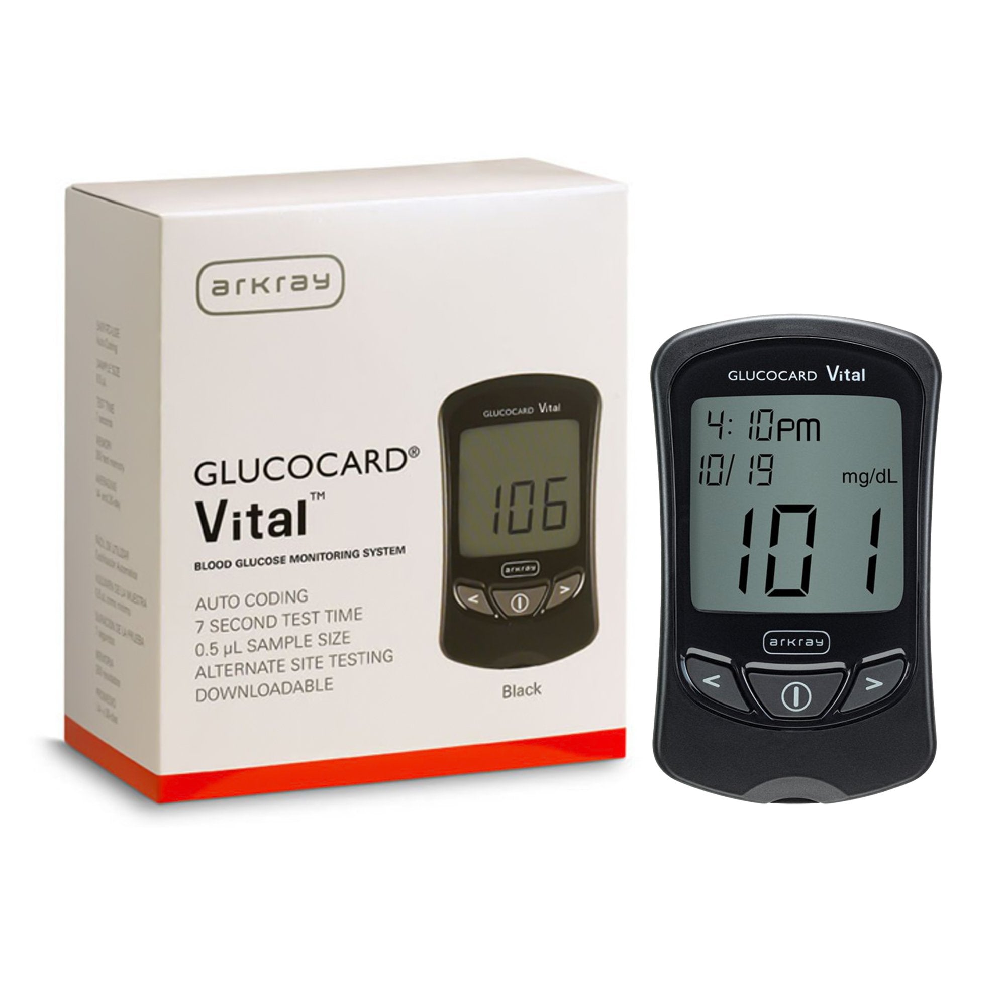 Blood Glucose Meter Glucocard Vital 7 Second Results Stores up to 250 Results No Coding Required, Packaging Type- Box