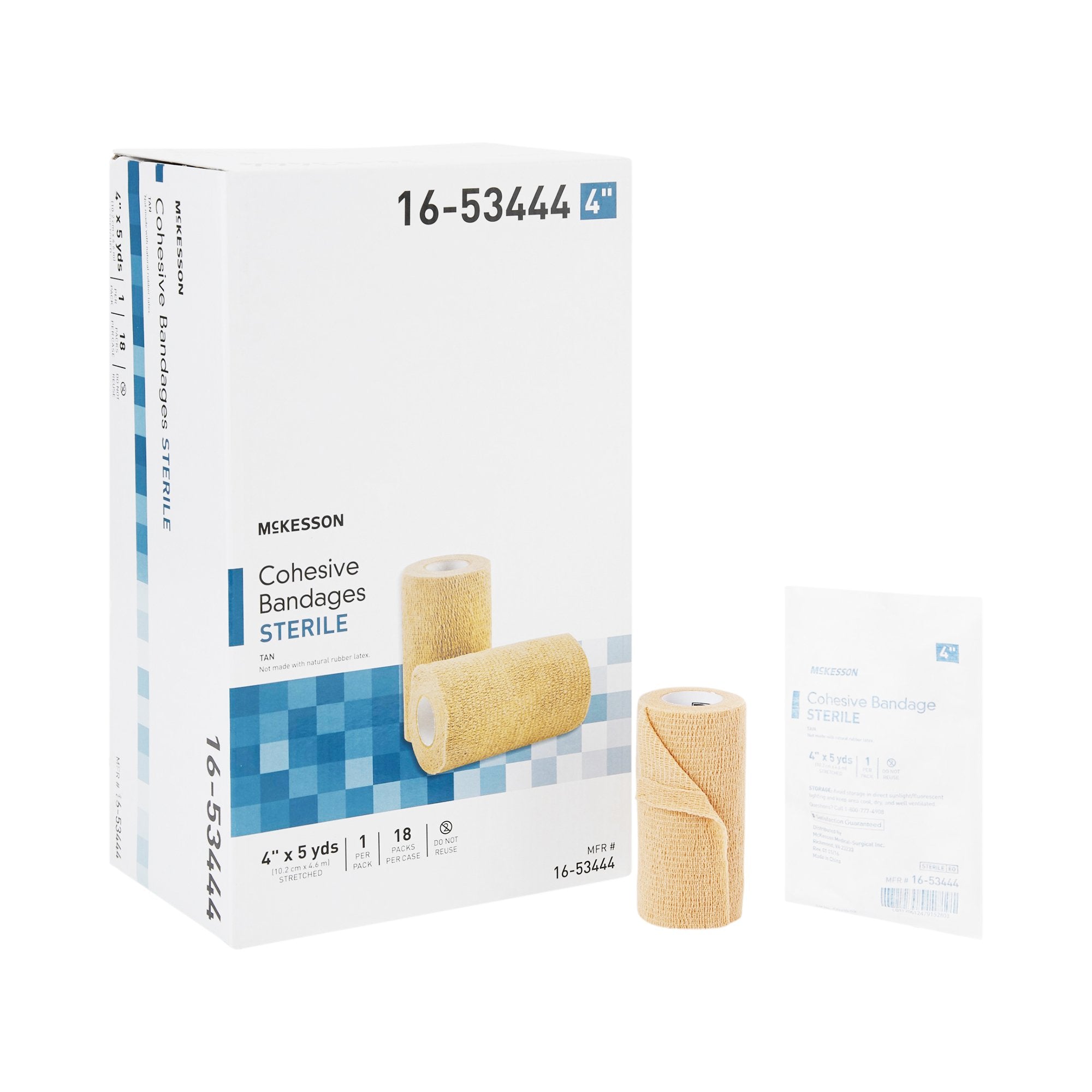 Cohesive Bandage McKesson 4 Inch X 5 Yard Self-Adherent Closure Tan Sterile Standard Compression, Packaging Type- Case