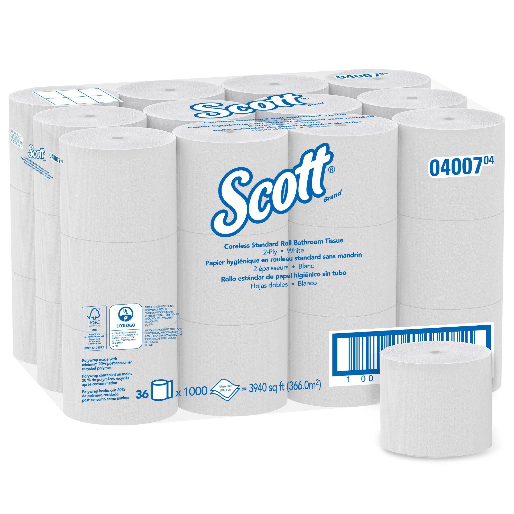 Toilet Tissue Scott Essential White 2-Ply Standard Size Coreless Roll 1000 Sheets 3-9/10 X 4 Inch, Packaging Type- Case