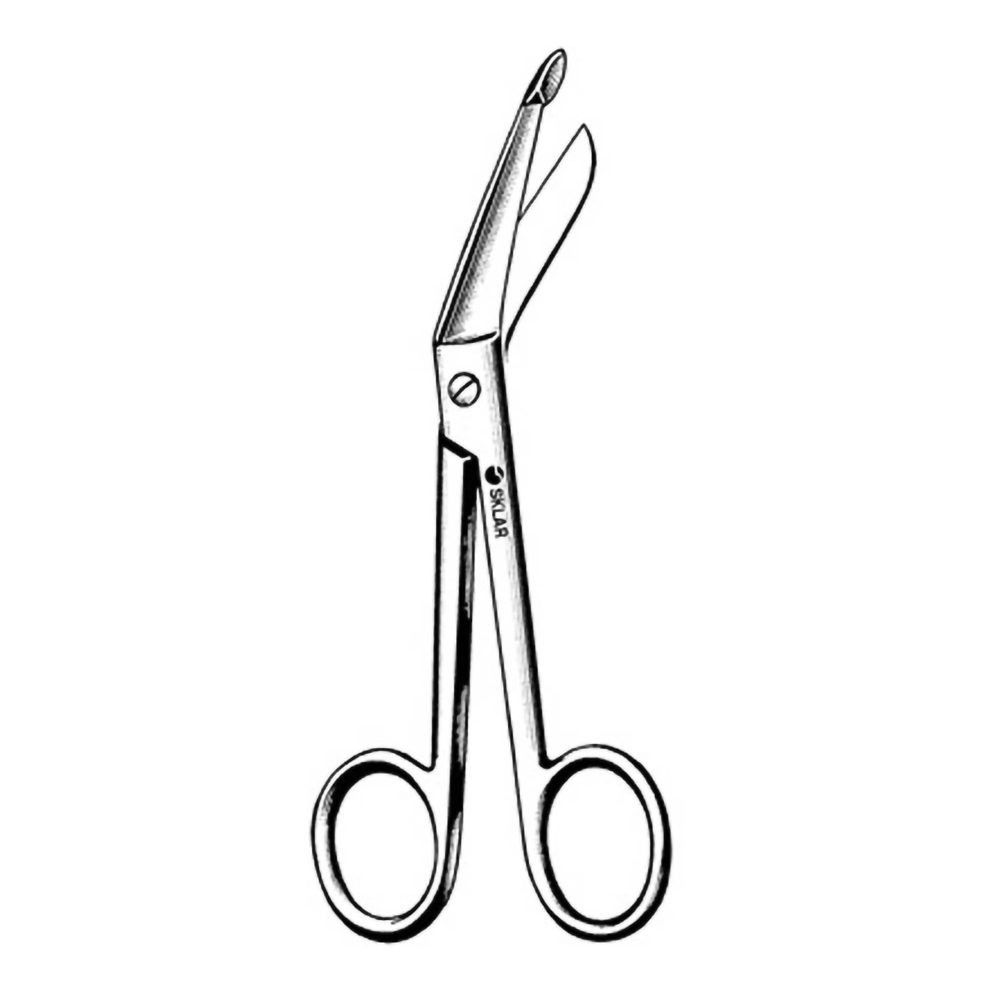 Bandage Scissors Sklar® Lister 5-1/2 Inch Length OR Grade Stainless Steel Finger Ring Handle Angled Blunt Tip / Blunt Tip