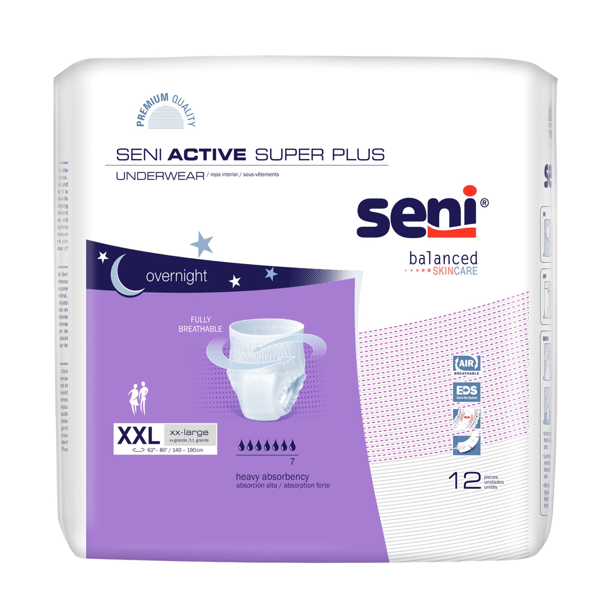 Unisex Adult Absorbent Underwear Seni Active Super Plus Pull On with Tear Away Seams 2X-Large Disposable Heavy Absorbency, Packaging Type- Case