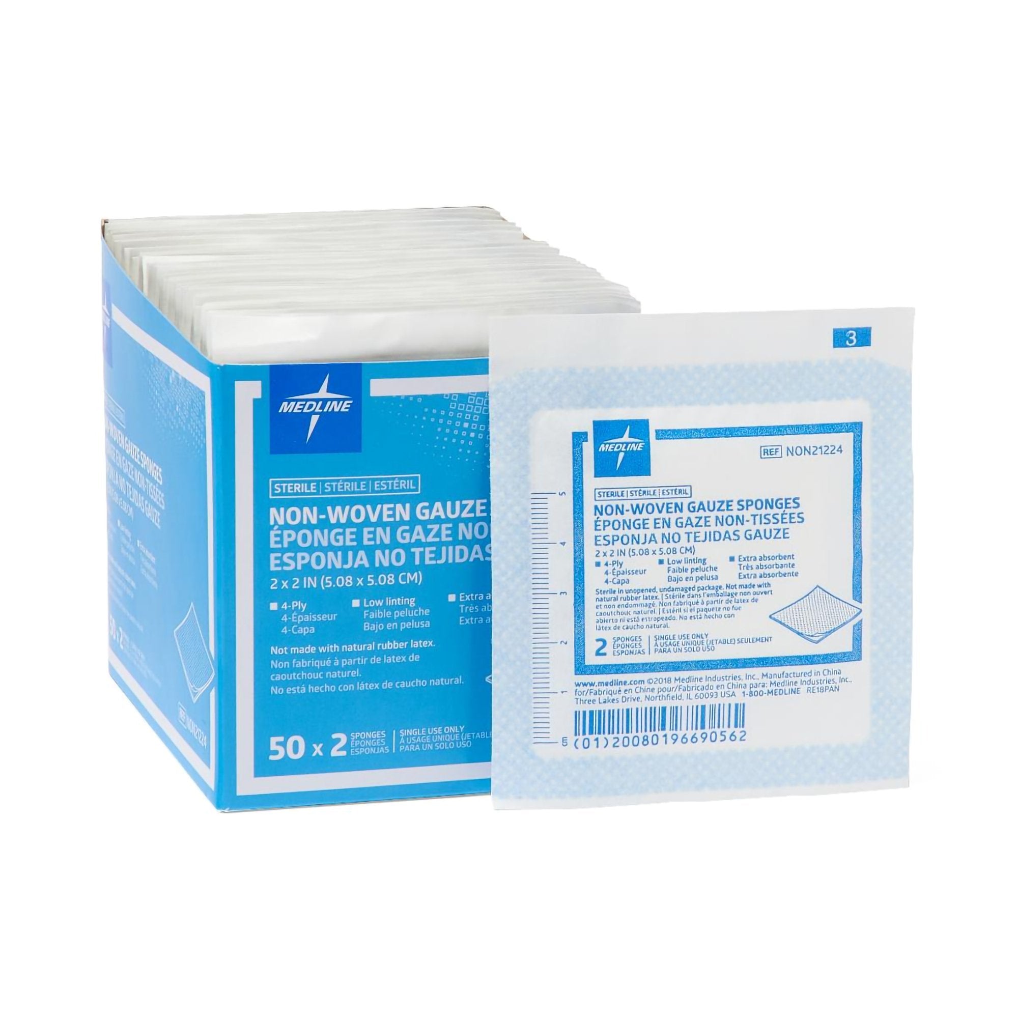 Nonwoven Sponge Avant Gauze 2 X 2 Inch 4-Ply Sterile 2 per Pack, Packaging Type- Box