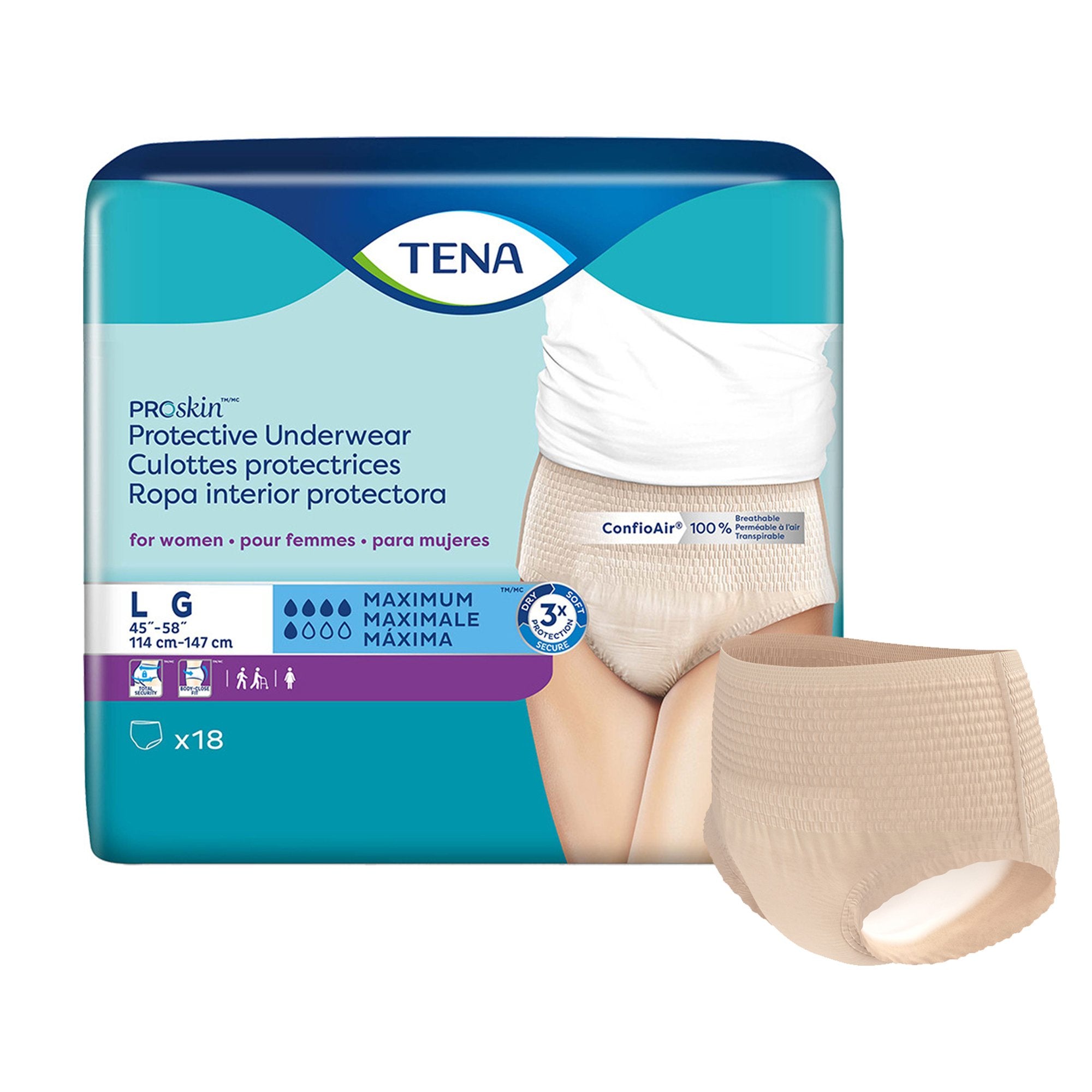 Female Adult Absorbent Underwear TENA ProSkin Protective Pull On with Tear Away Seams Large Disposable Moderate Absorbency, Packaging Type- Case