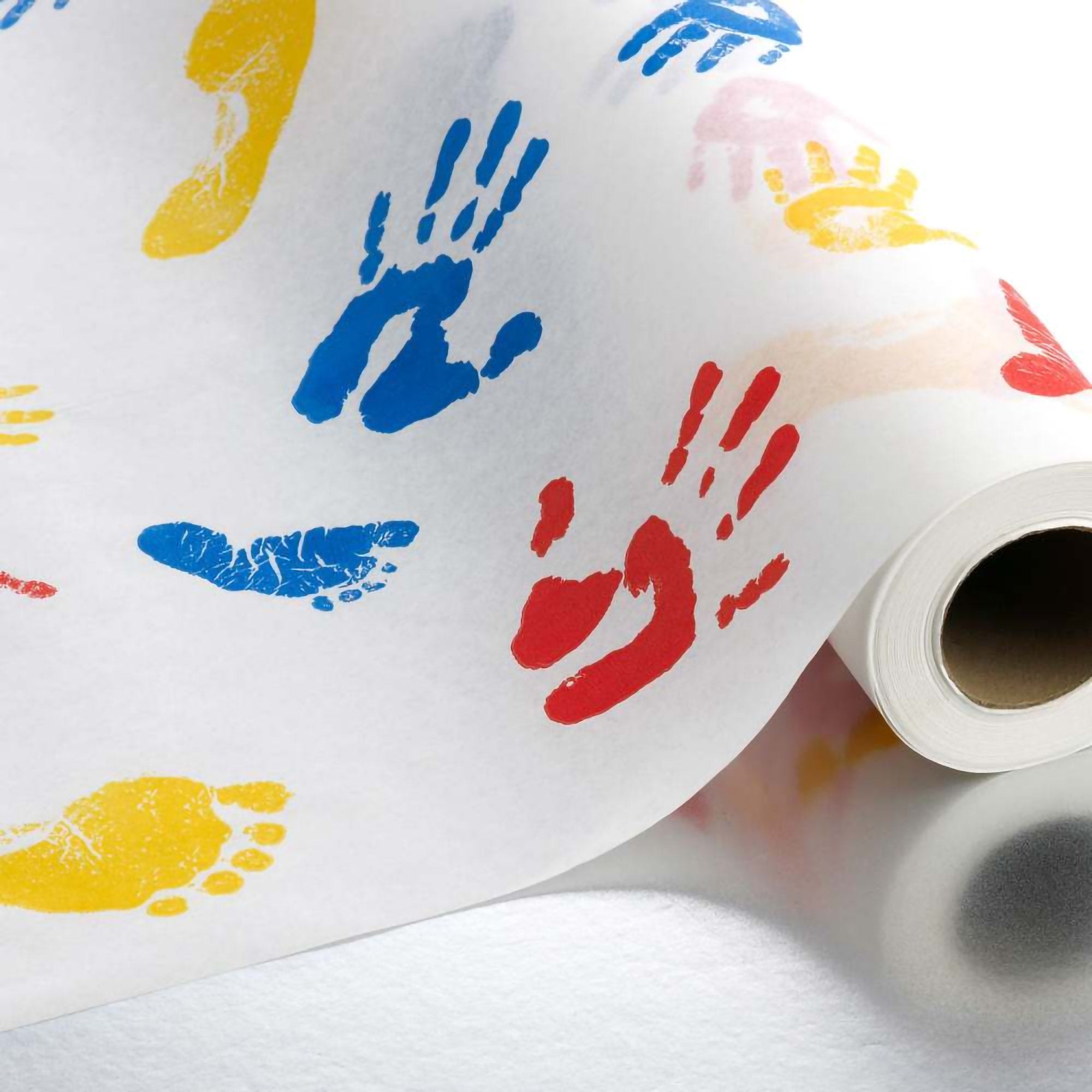 Table Paper Tiny Tracks 18 Inch Width 125 Foot Length Print (Hands) Crepe, Packaging Type- Case