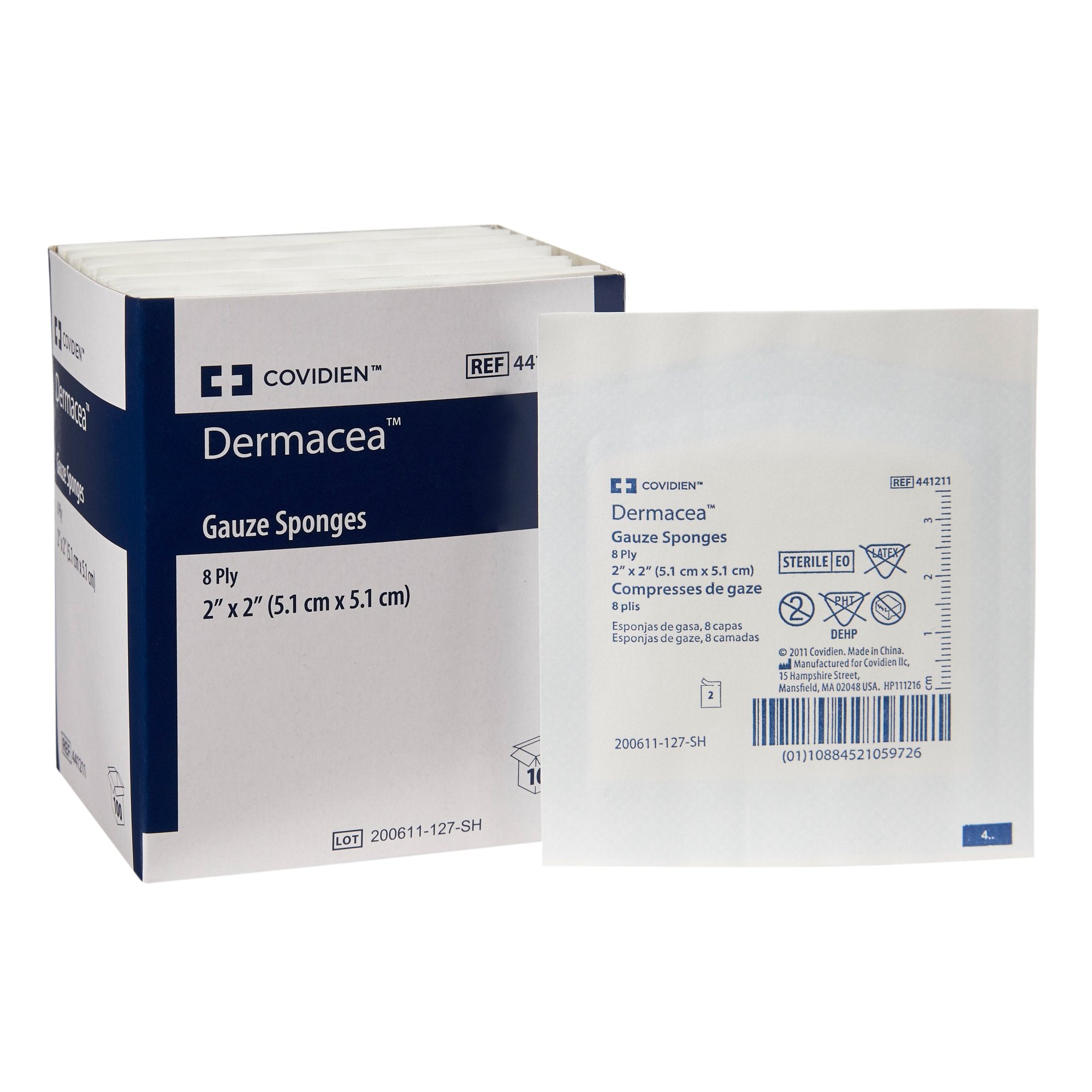 Gauze Sponge Dermacea 2 X 2 Inch 8-Ply Sterile 10 per Pack, Packaging Type- Box