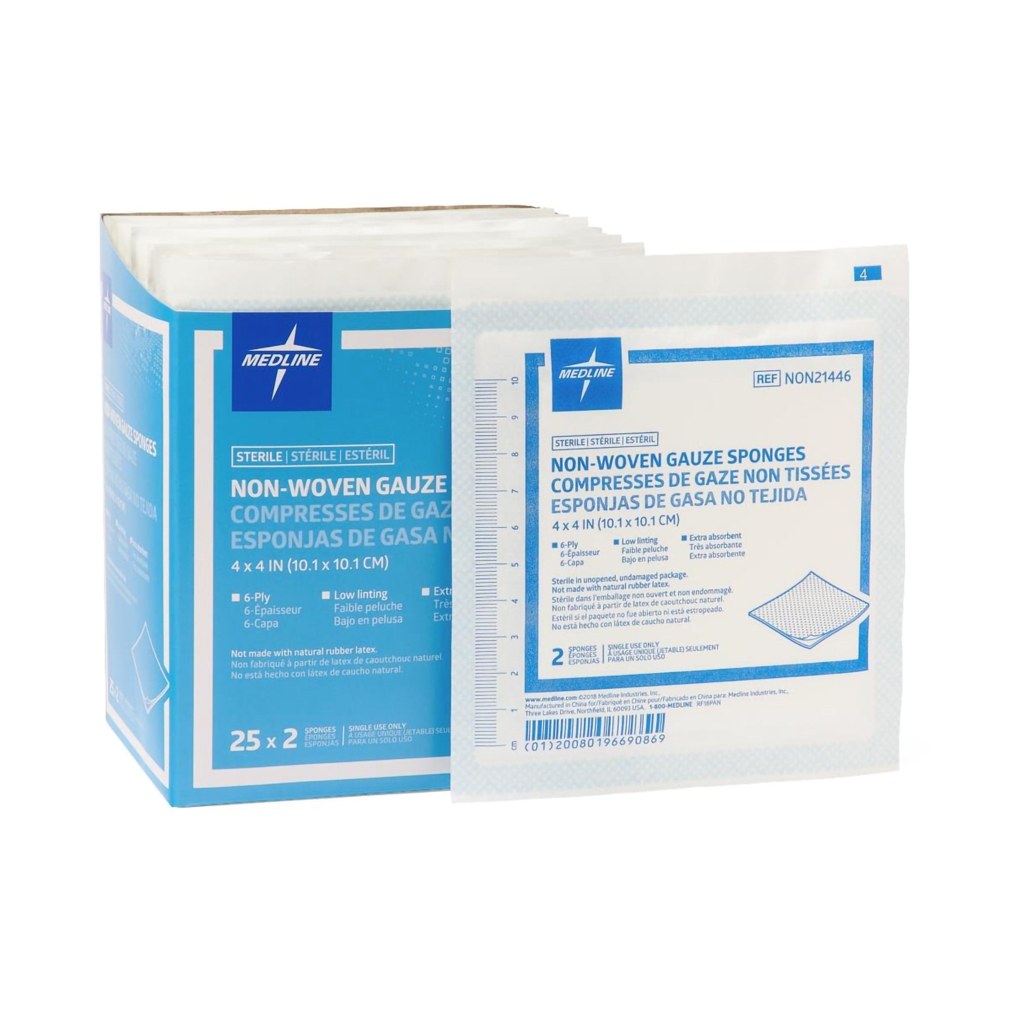 Nonwoven Sponge Avant Gauze 4 X 4 Inch 6-Ply Sterile 2 per Pack, Packaging Type- Box