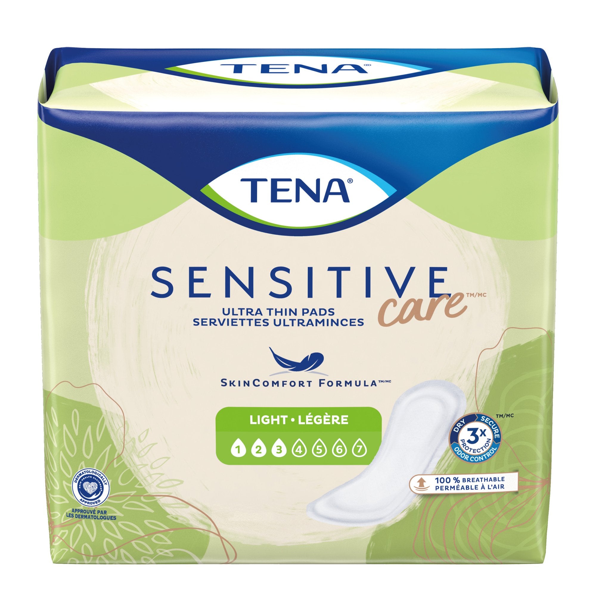 Bladder Control Pad TENA Sensitive Care 9 Inch Length Light Absorbency Dry-Fast Core One Size Fits Most, Packaging Type- Case