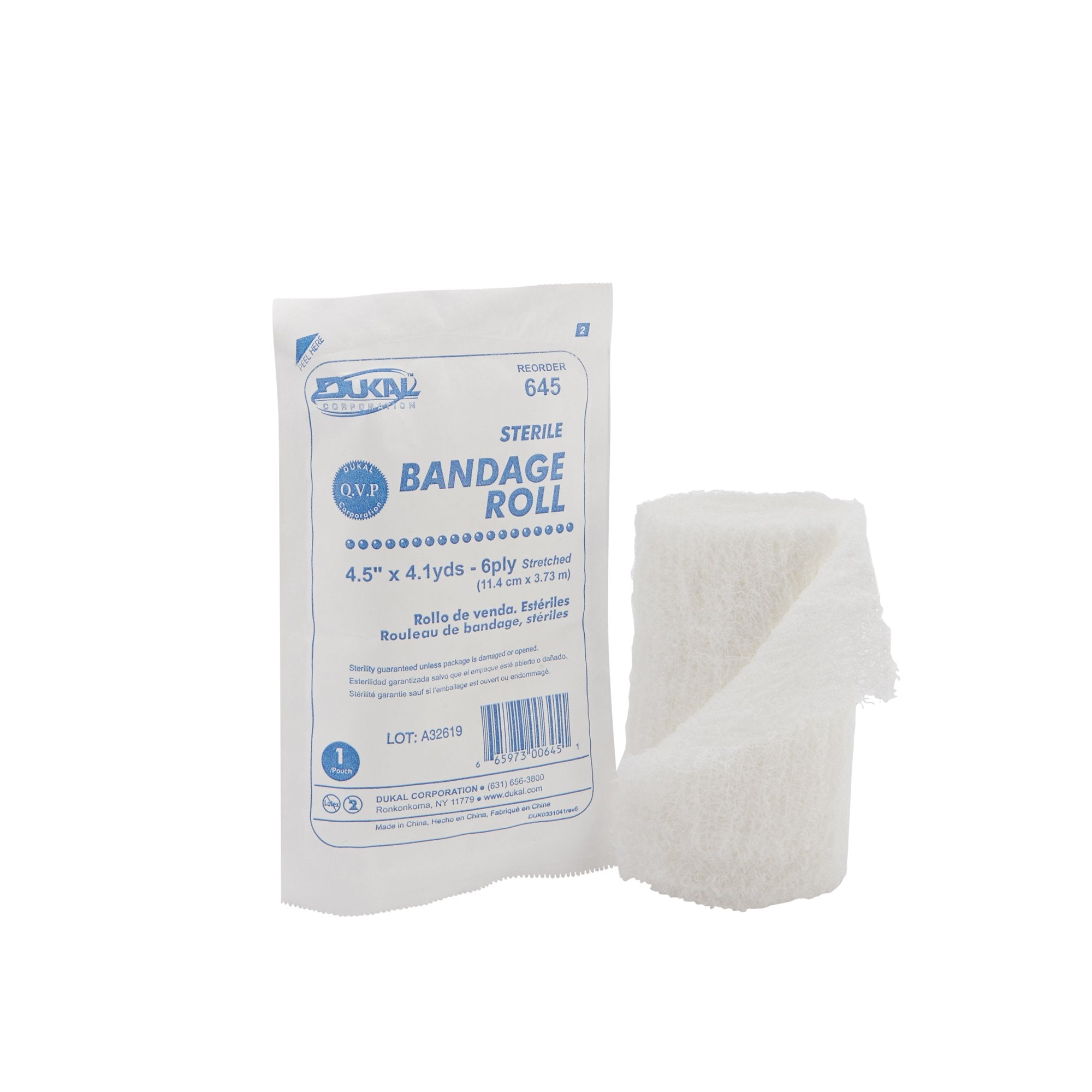 Fluff Bandage Roll Dukal 4-1/2 Inch X 4-1/10 Yard 6-Ply Sterile 1 per Pack