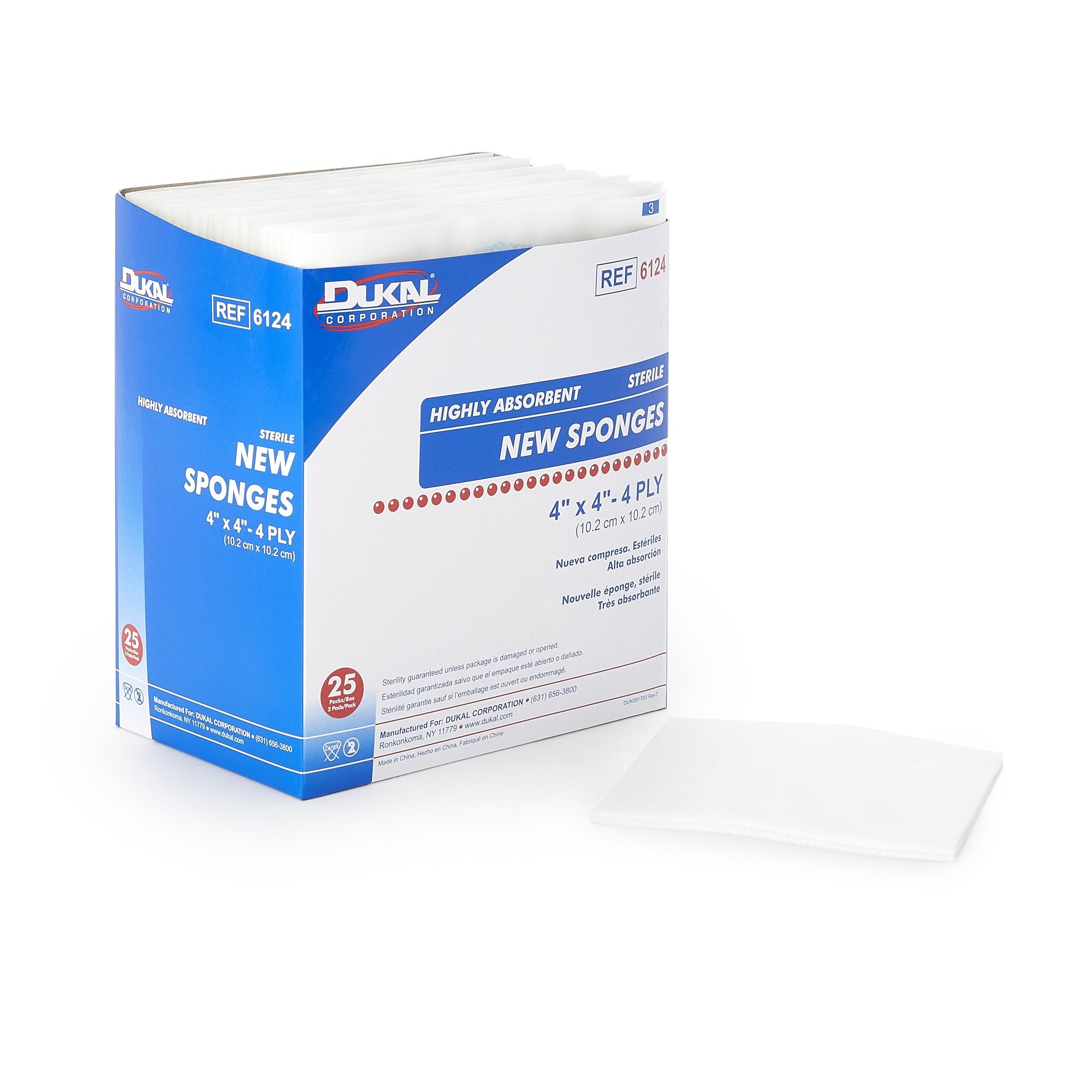 Nonwoven Sponge Dukal 4 X 4 Inch 4-Ply Sterile 2 per Pack, Packaging Type- Box