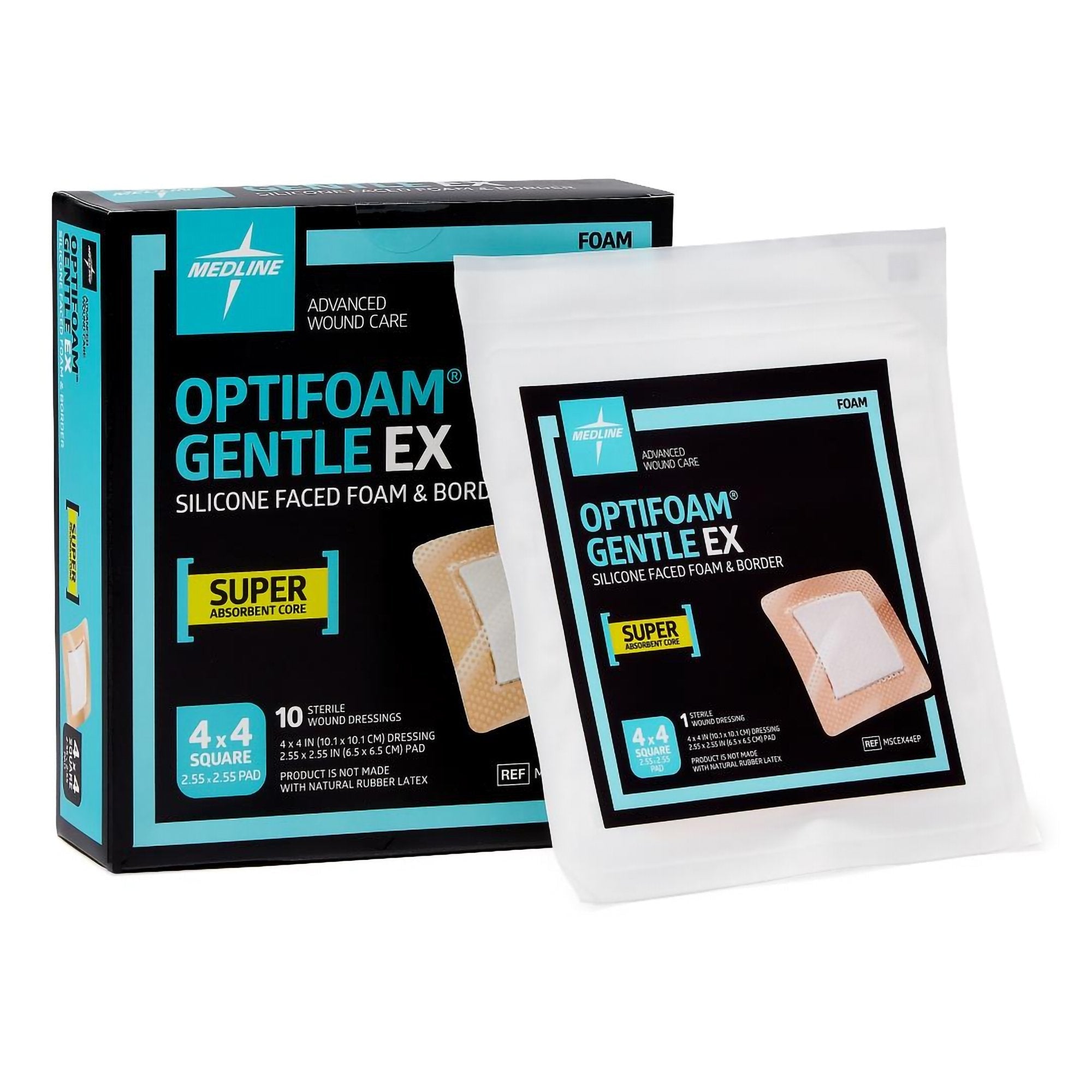 Foam Dressing Optifoam Gentle EX 4 X 4 Inch With Border Waterproof Backing Silicone Face and Border Square Sterile