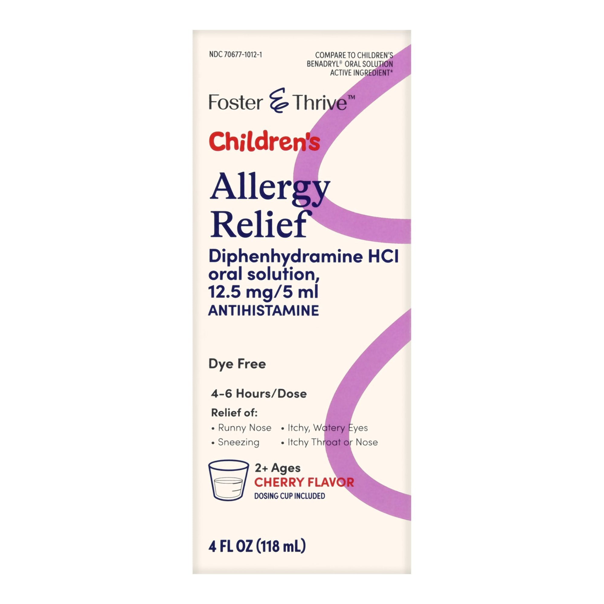 Children's Allergy Relief Foster & Thrive 12.5 mg / 5 mL Strength Liquid 4 oz., Packaging Type- Each