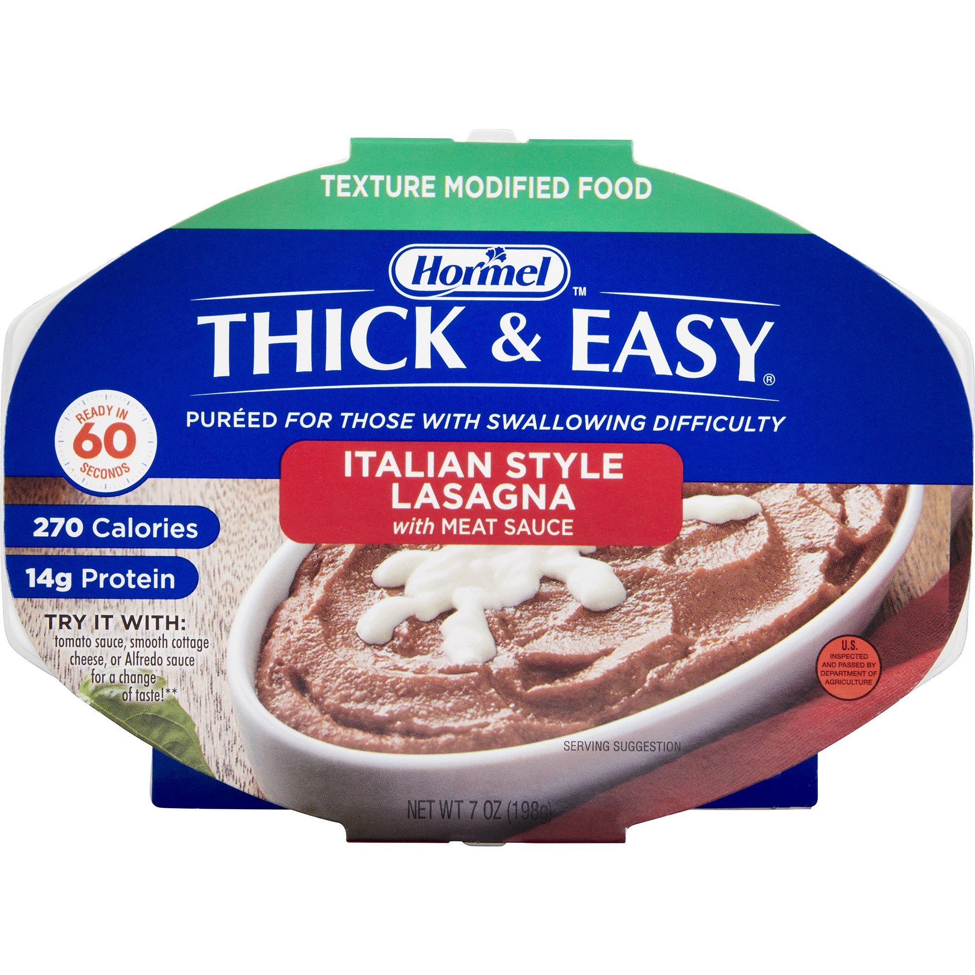 Thickened Food Thick & Easy Purees 7 oz. Tray Italian Style Beef Lasagna Flavor Puree IDDSI Level 2 Mildly Thick, Packaging Type- Case