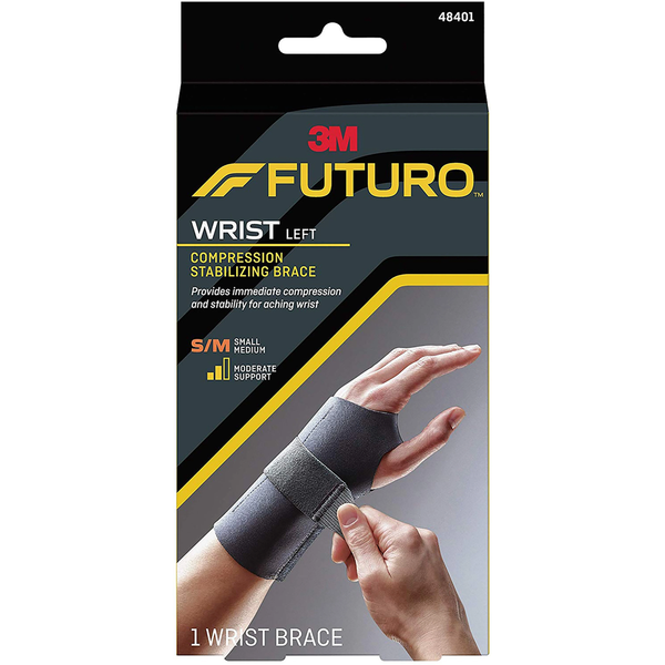 Wrist Brace Futuro Compression Stabilizing Low Profile Aluminum / Nylon / Polyester / Polyethylene / Spandex / Silicone Left Hand Black Small / Medium,Packaging Type- Each