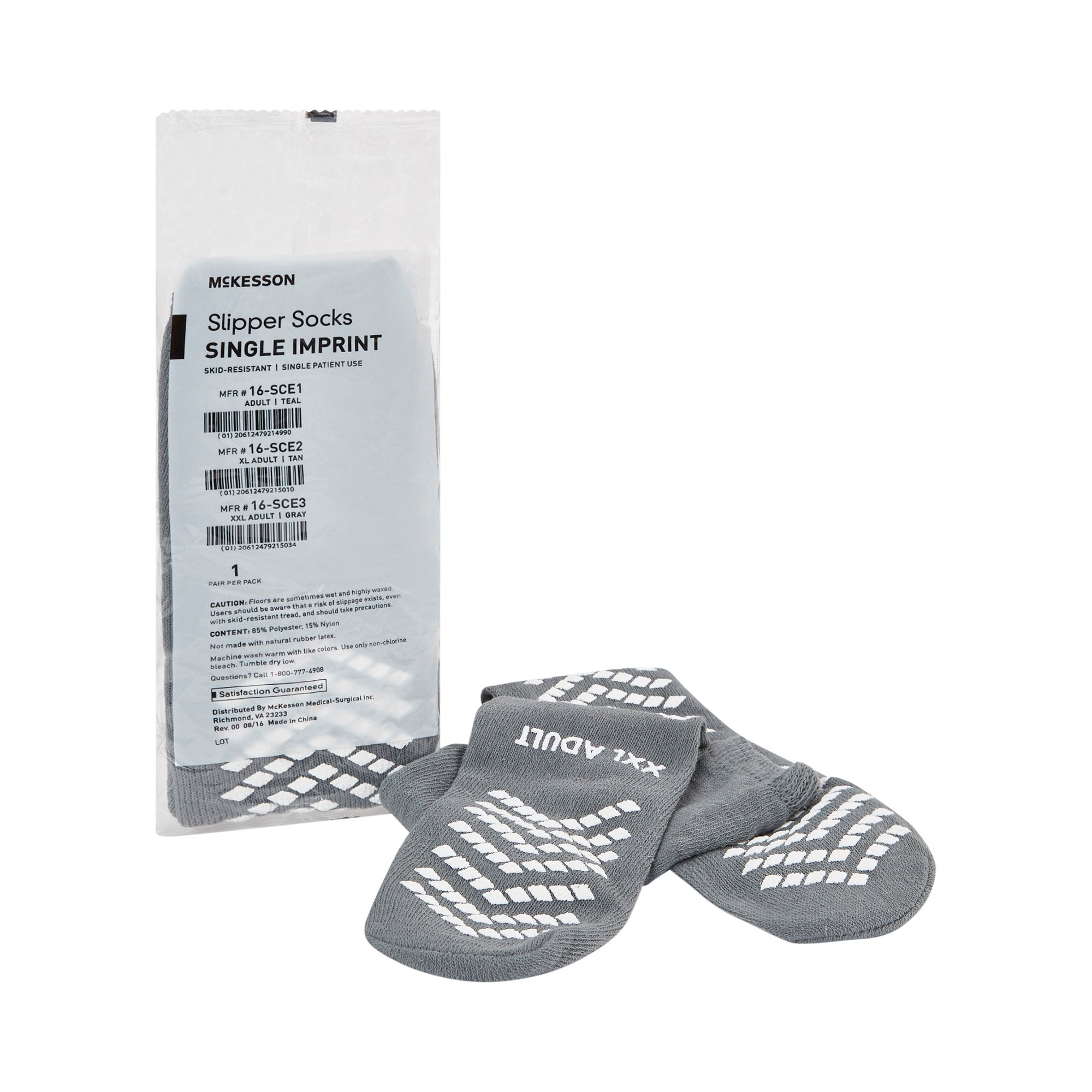 Slipper Socks McKesson Unisex Adult 2X-Large Single Tread Single Patient Use Gray, Packaging Type- Case