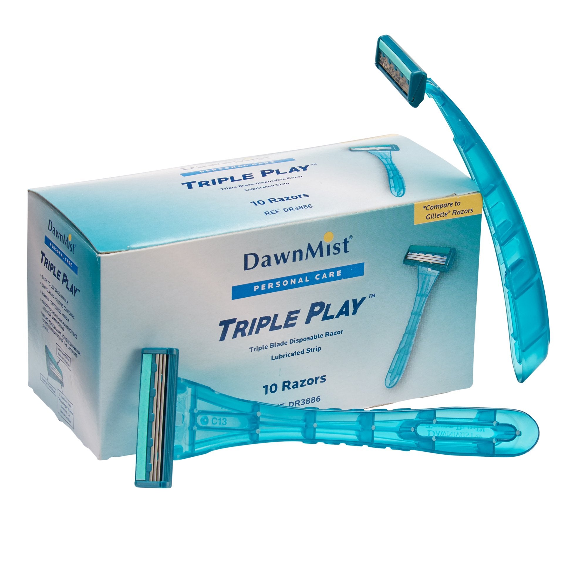 Personal Razor with Lubricating Strip DawnMist® Triple Play™ Single Edge Triple Blade NonSterile Disposable