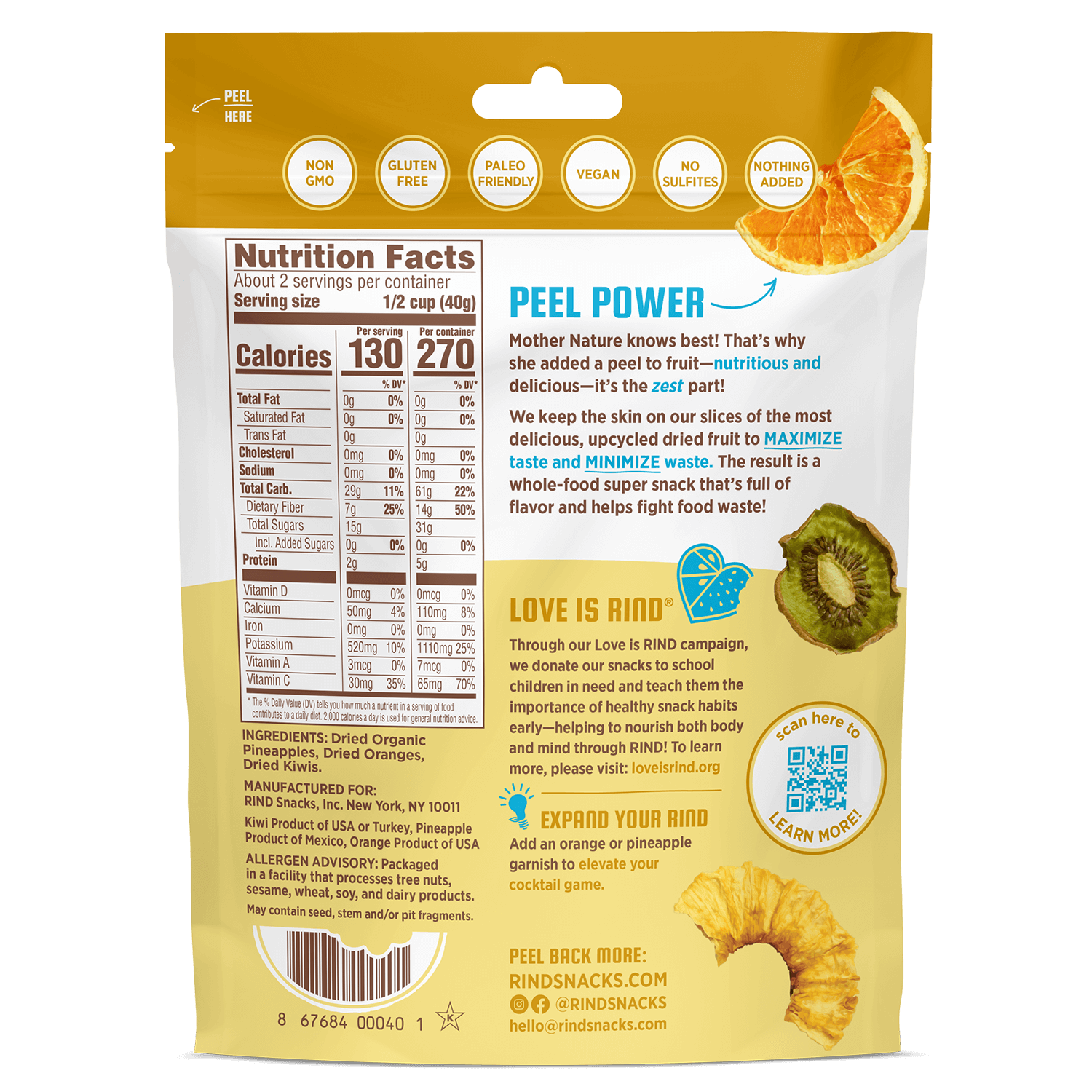 Rind Snacks - Dried Fruit Blend Tropical - Case Of 12 - 3 Oz