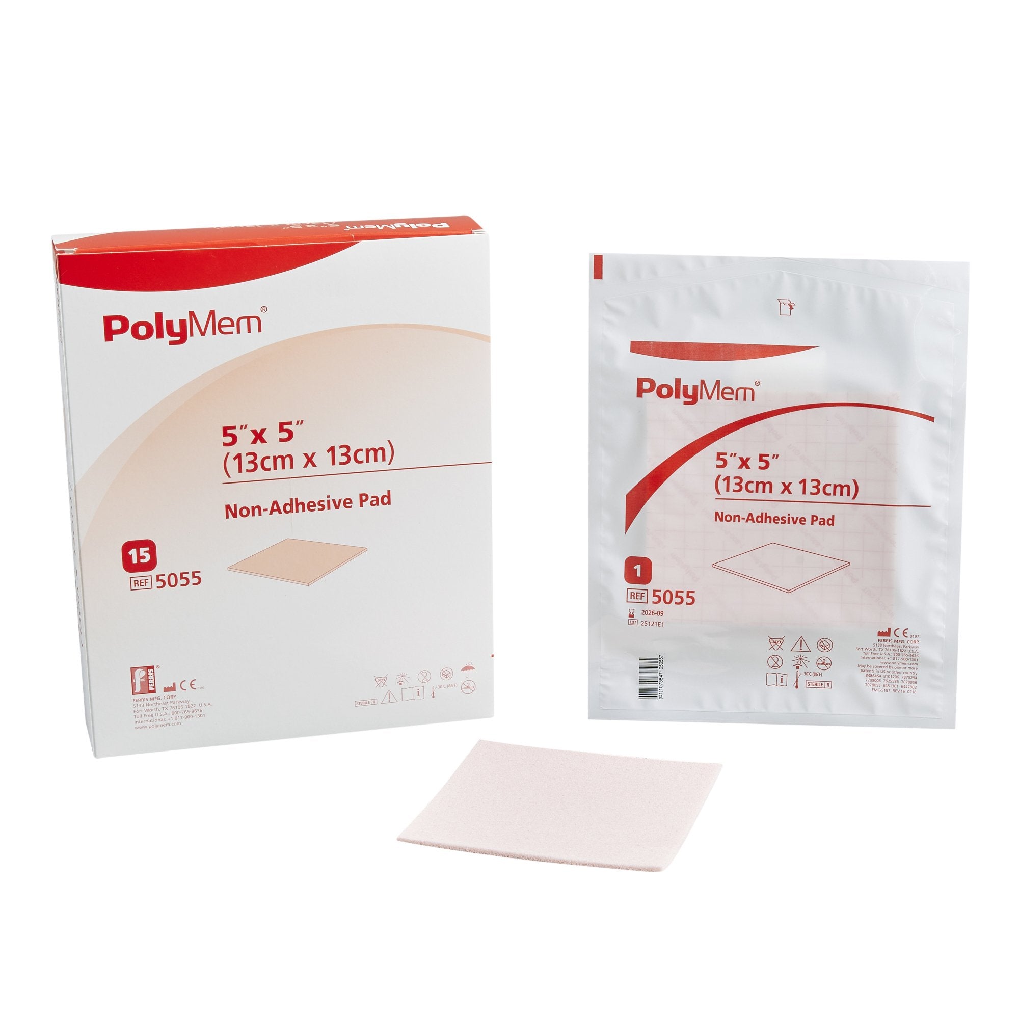 Foam Dressing PolyMem 5 X 5 Inch Without Border Film Backing Nonadhesive Square Sterile