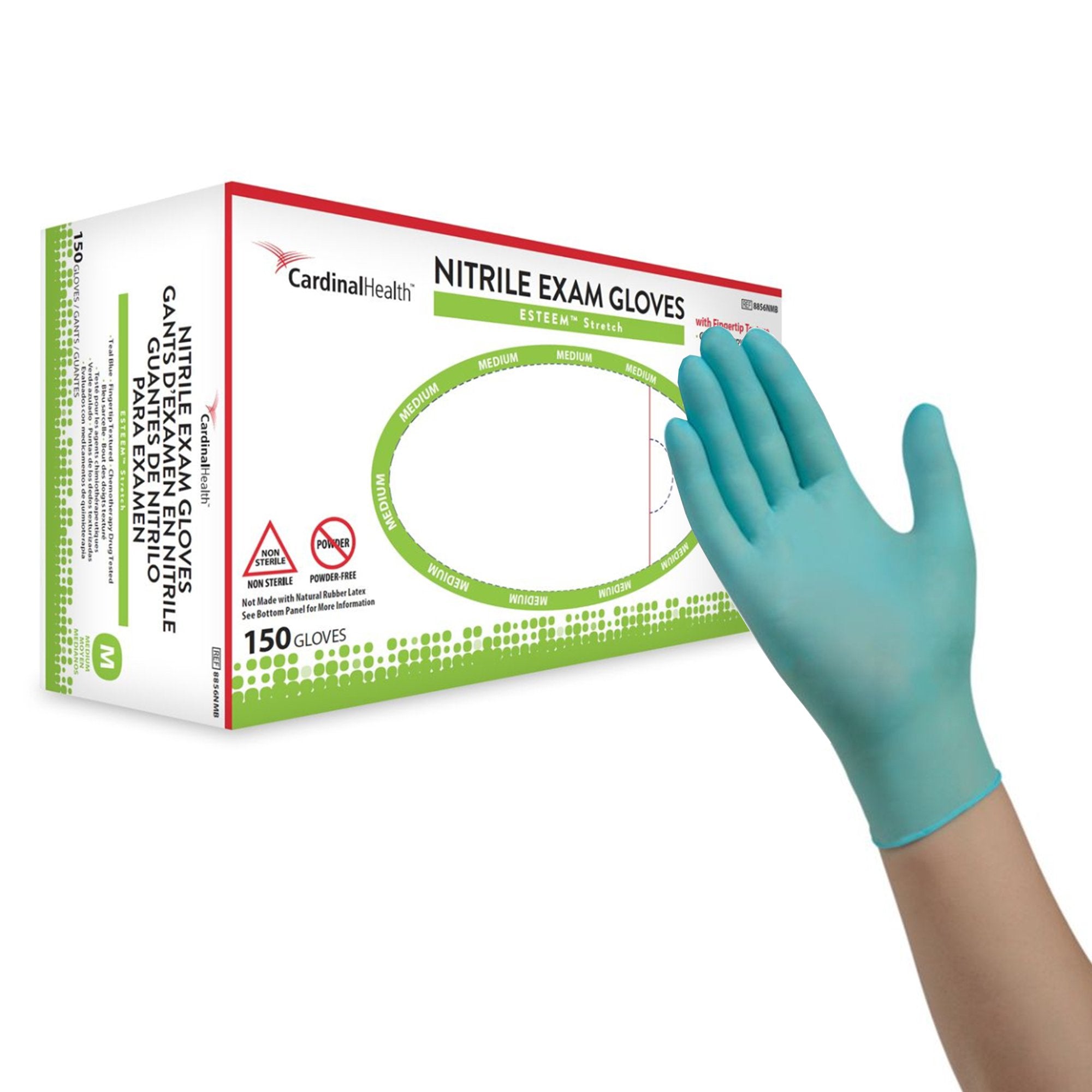 Exam Glove ESTEEM Stretch Medium NonSterile Nitrile Standard Cuff Length Textured Fingertips Teal Chemo Tested