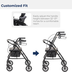 rollator 4 wheel with pouch padded seat black drive