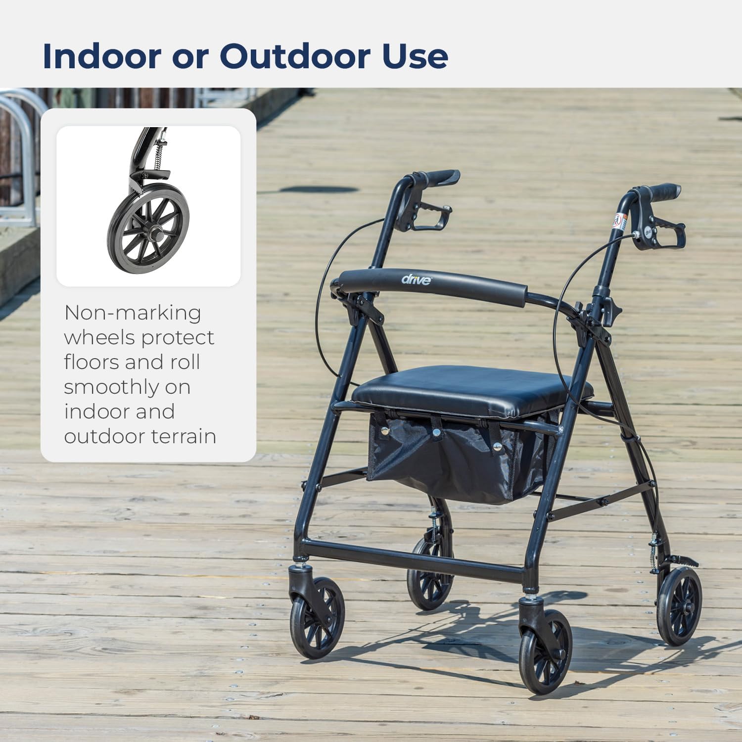 rollator 4 wheel with pouch padded seat black drive