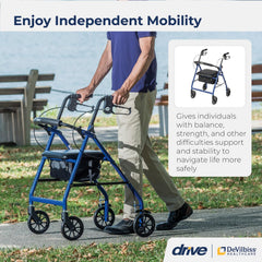 rollator 4 wheel with pouch padded seat blue drive