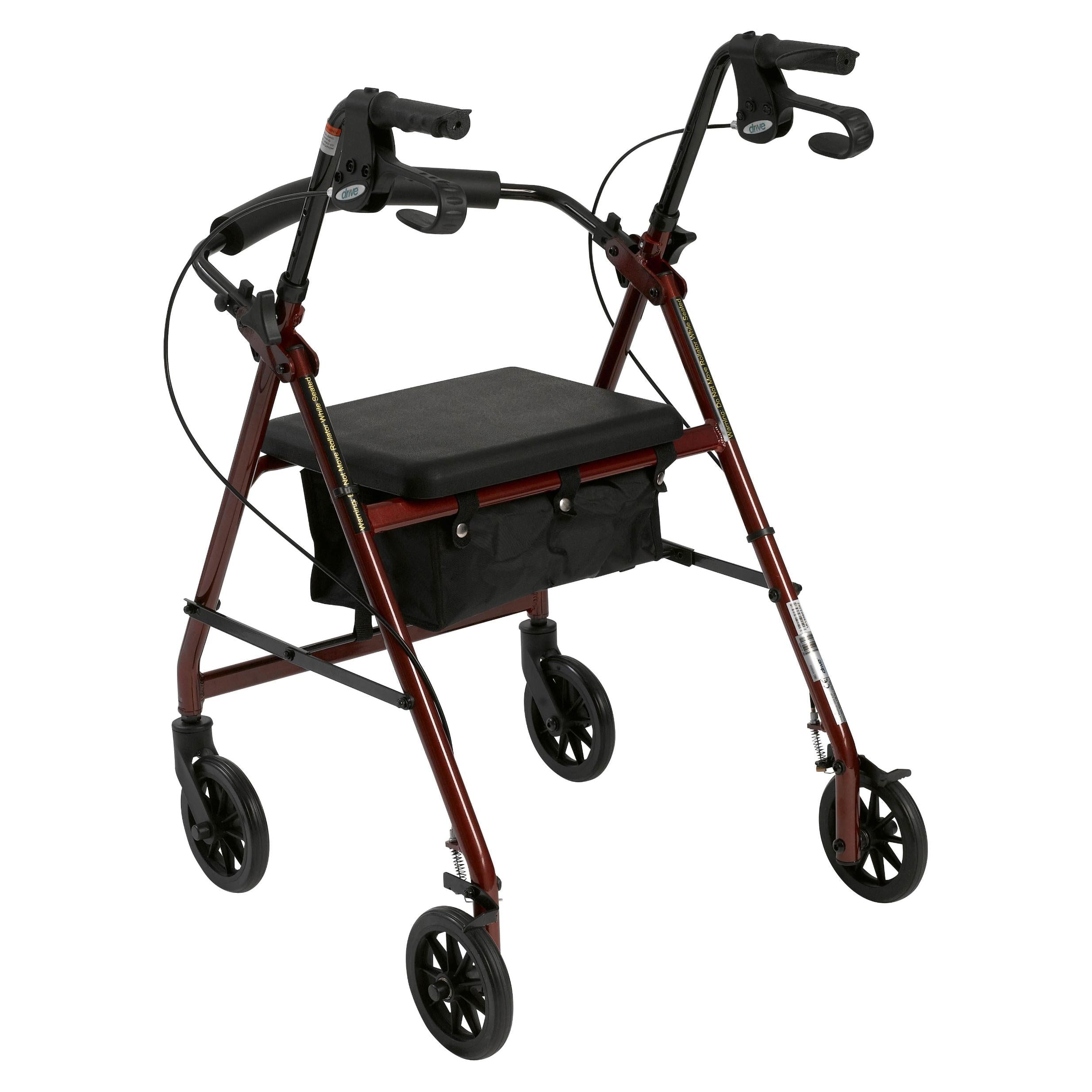 Rollator 4 wheel With Pouch & Padded Seat  Red   Drive   All Care Store 