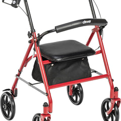 rollator 4 wheel with pouch padded seat red drive