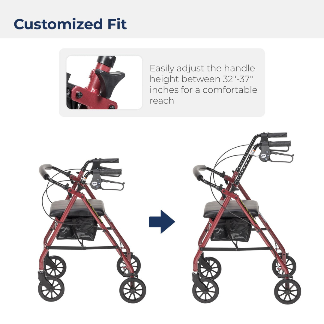 rollator aluminum w adj seat height red
