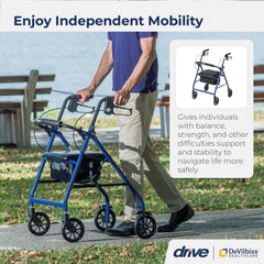 rollator aluminum w fold up remov back padded seat blue
