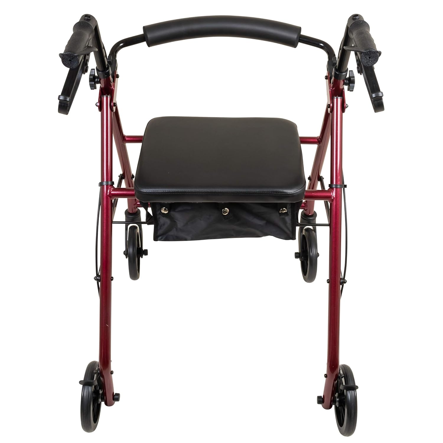 rollator steel 6 wheels burgundy 300 lb weight cap
