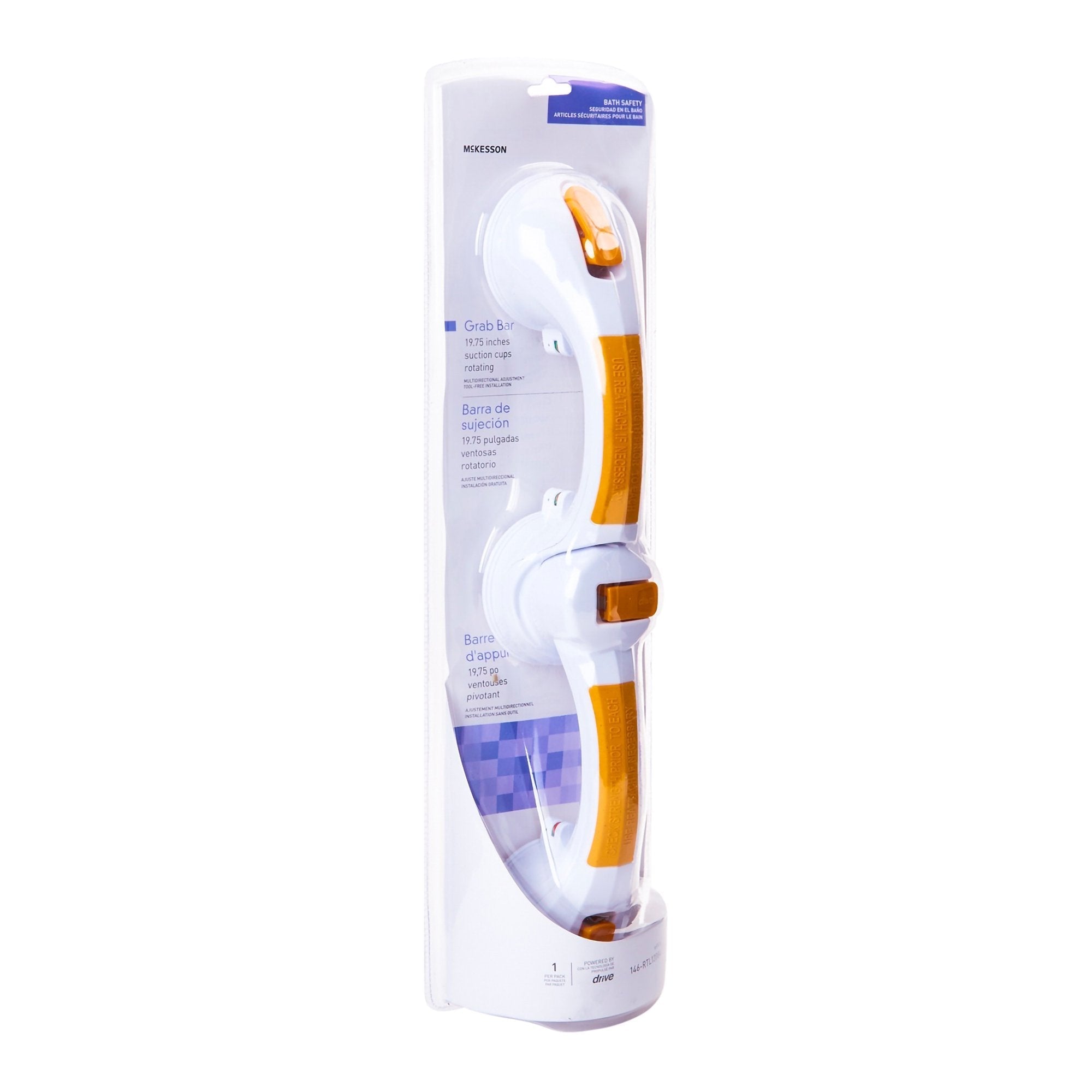 Rotating Suction Cup Grab Bar McKesson White / Yellow Plastic