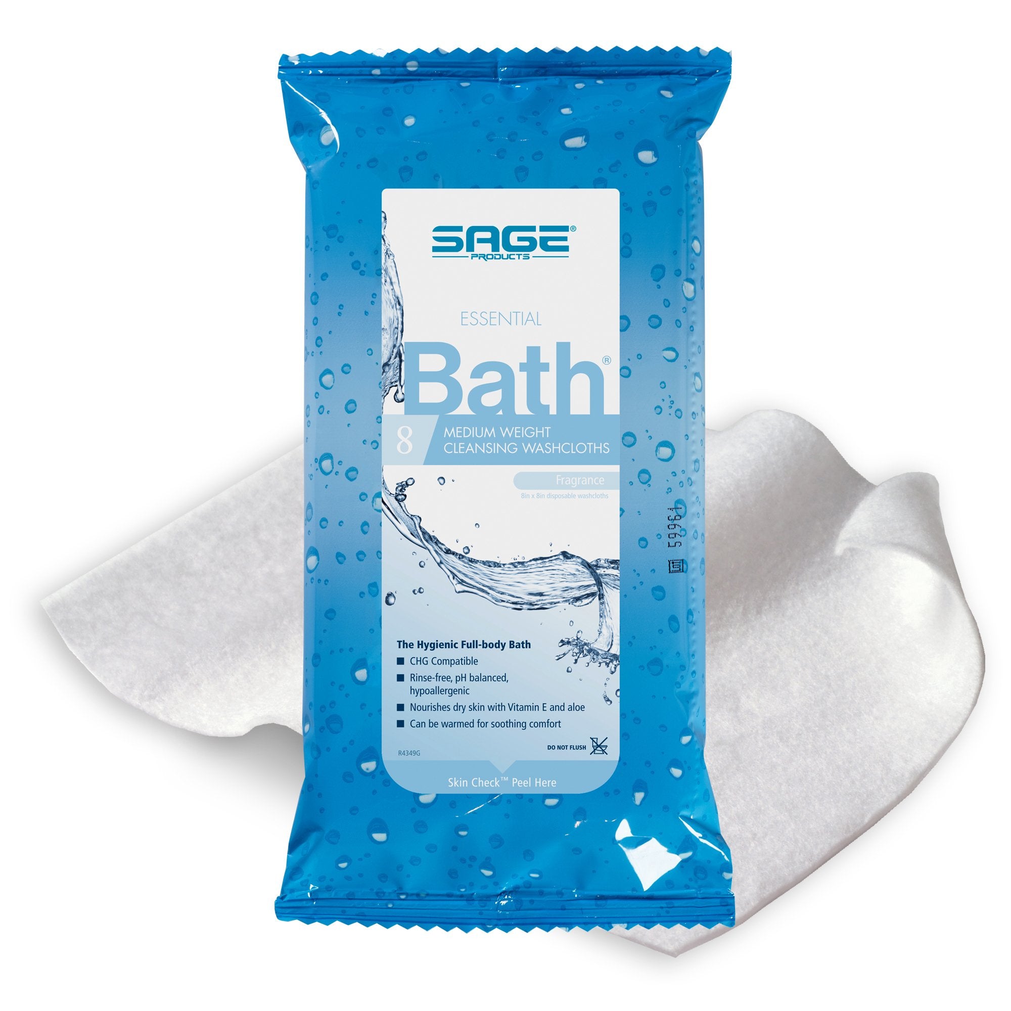 Rinse-Free Bath Wipe Essential Bath Medium Weight Soft Pack Scented 8 Count, Packaging Type- Box