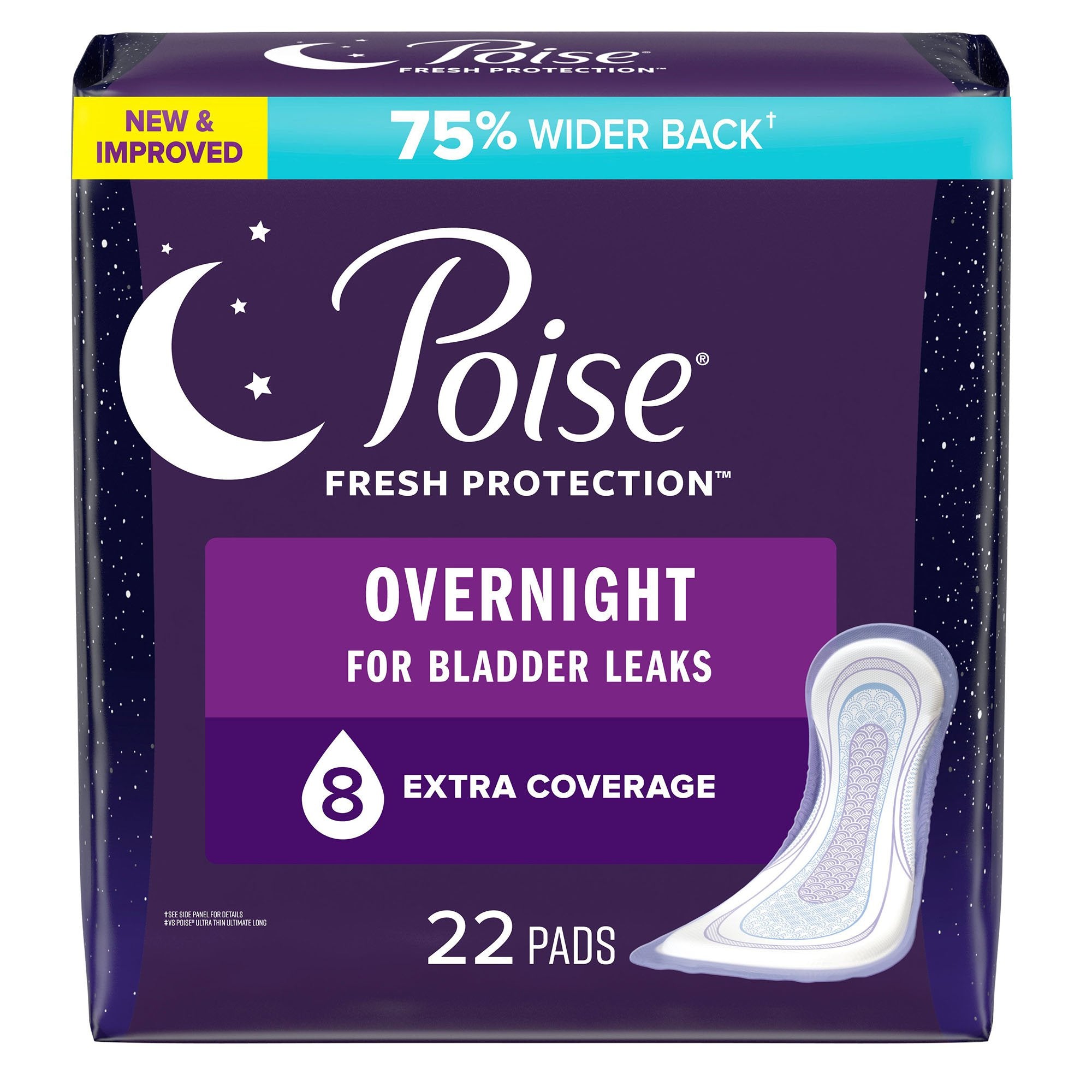 Bladder Control Pad Poise Fresh Protection Overnight 5.3 Inch Length Heavy Absorbency Sodium Polyacrylate Core One Size Fits Most, Packaging Type- Case