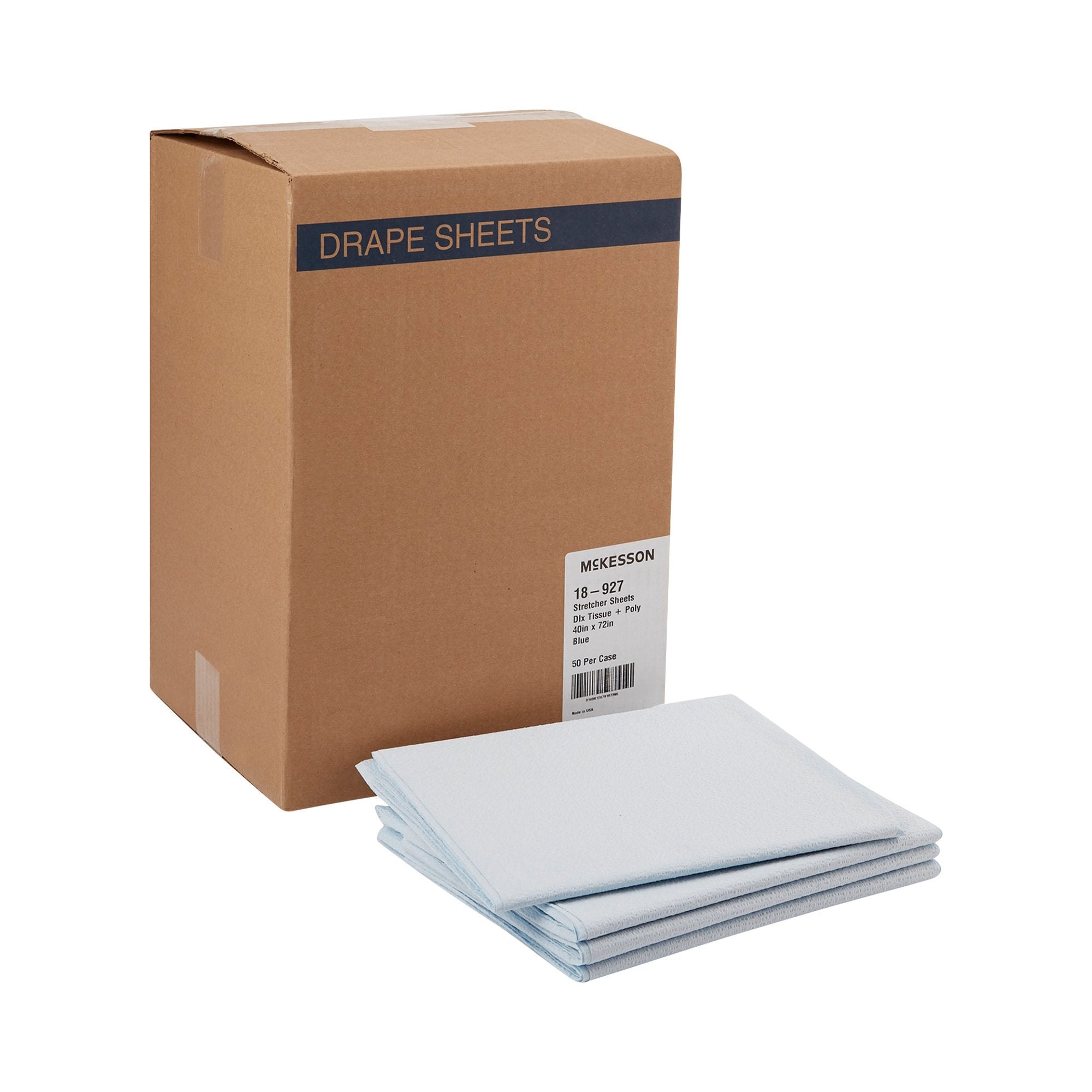 Stretcher Sheet McKesson Flat Sheet 40 W X 72 L Inch Blue Cellulose Tissue 50% / Polyethylene Film 50% Disposable, Packaging Type- Case