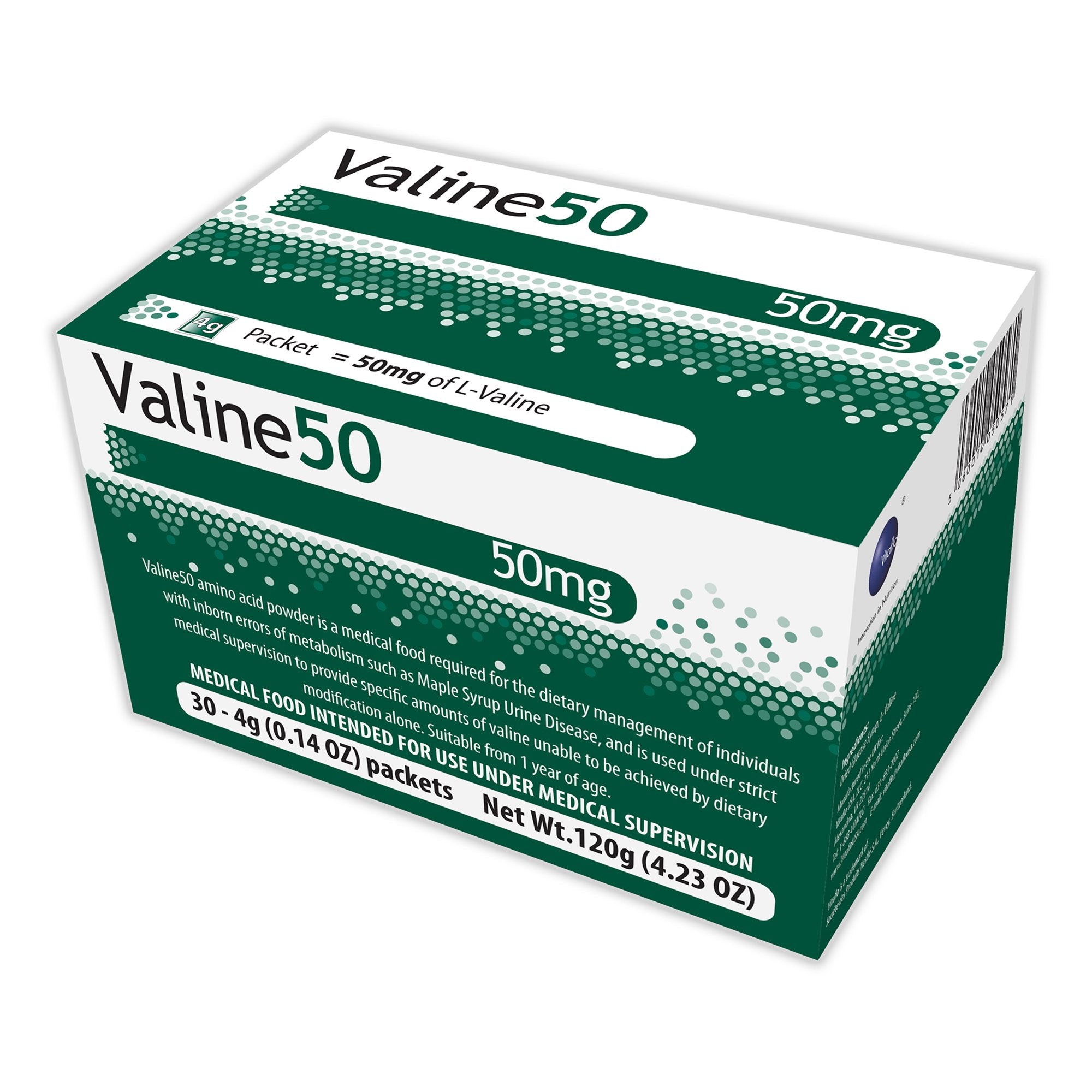 Oral Supplement Valine 50 Unflavored Powder 4 Gram Individual Packet, Packaging Type- Box