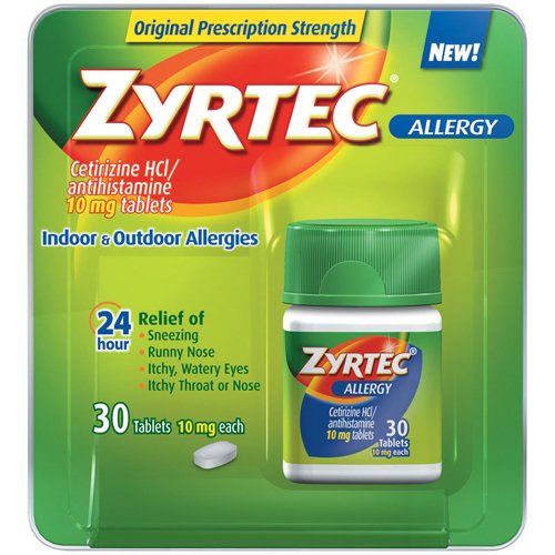 Allergy Relief Zyrtec 10 mg Strength Tablet 30 per Bottle, Packaging Type- Case