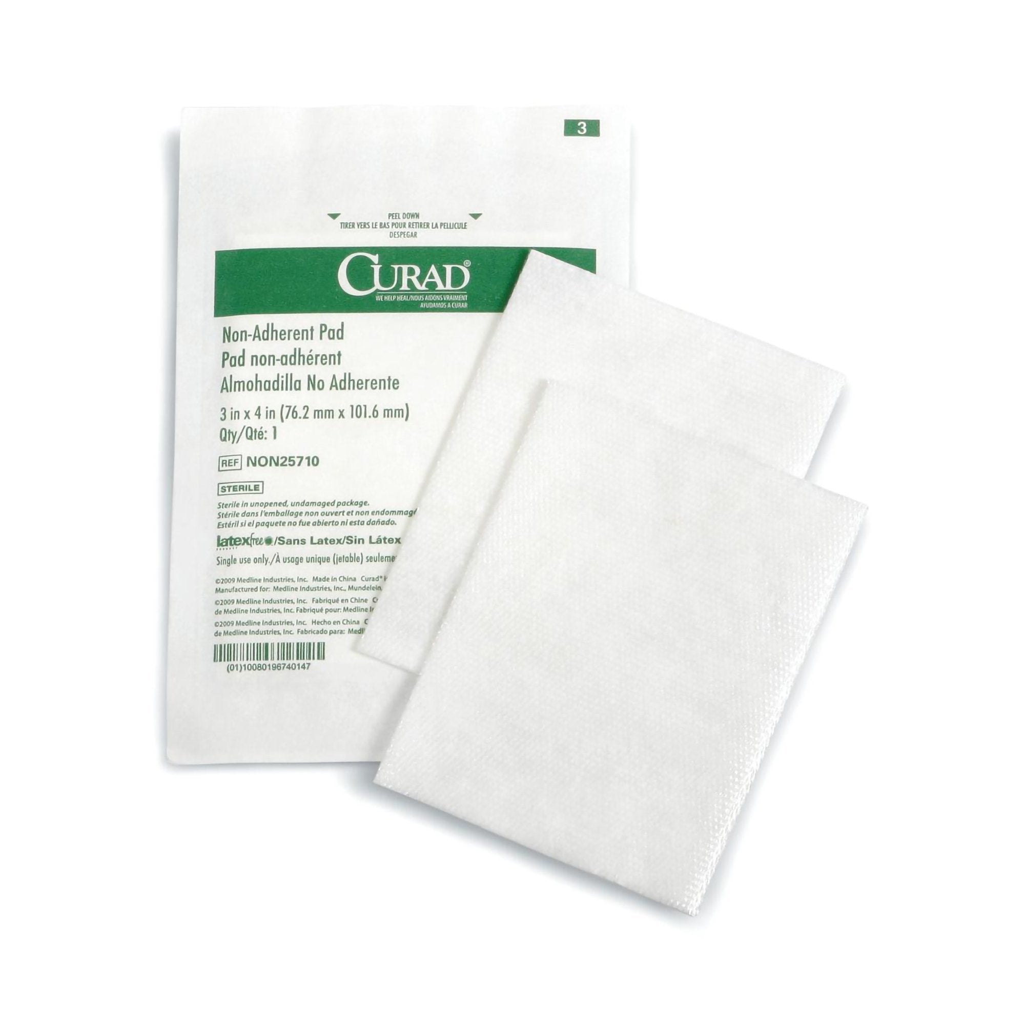 Non-Adherent Dressing Curad 3 X 4 Inch Sterile 100 per Pack, Packaging Type- Box