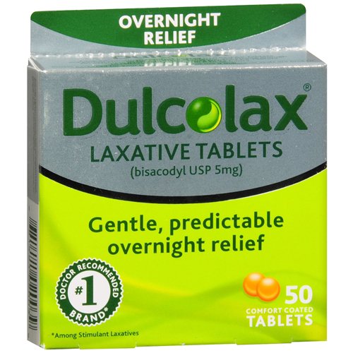 Laxative Dulcolax Tablet 50 per Box 5 mg Strength Bisacodyl USP, Packaging Type- Box