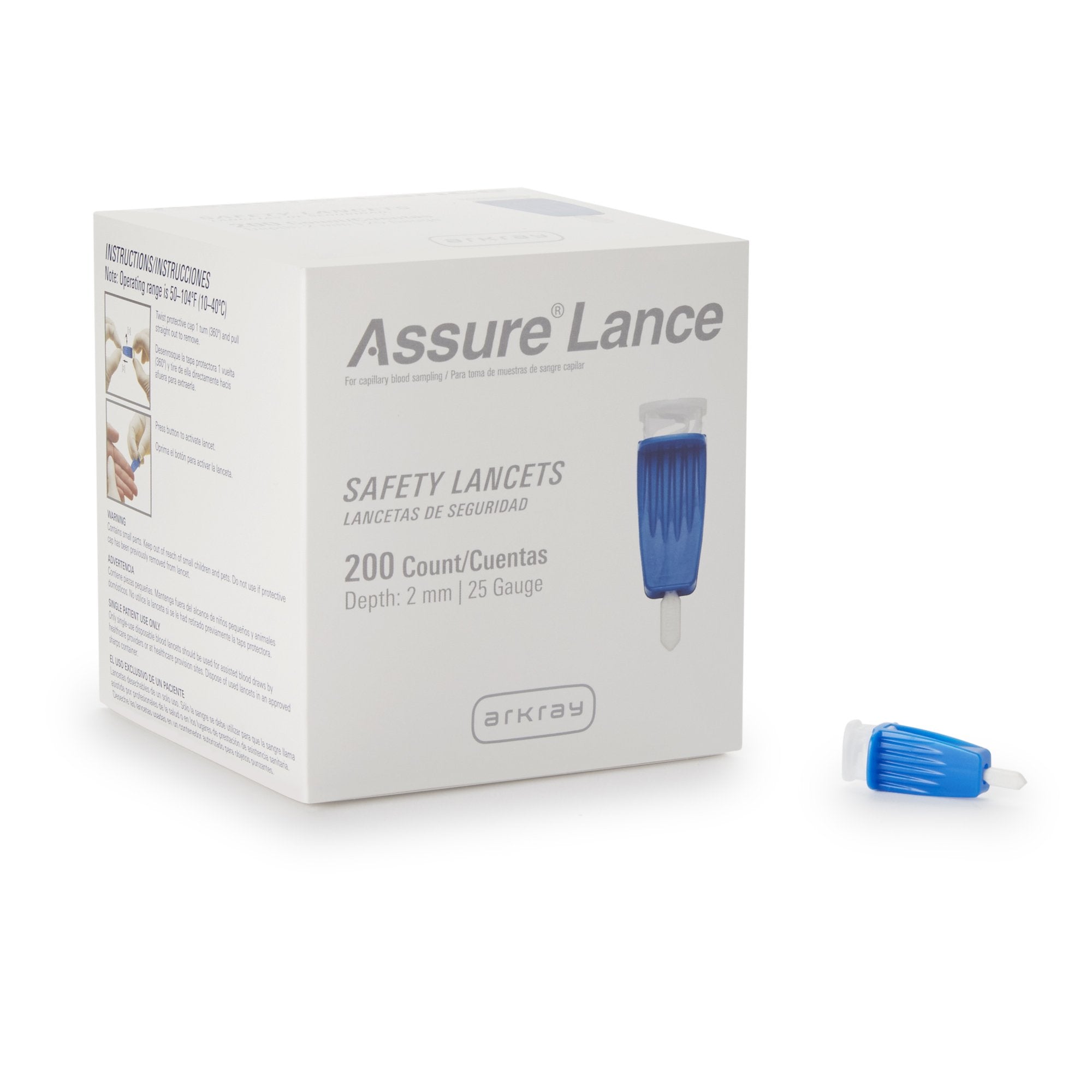 Safety Lancet Assure 25 Gauge Protective Safety Cap Push Button Activation Finger