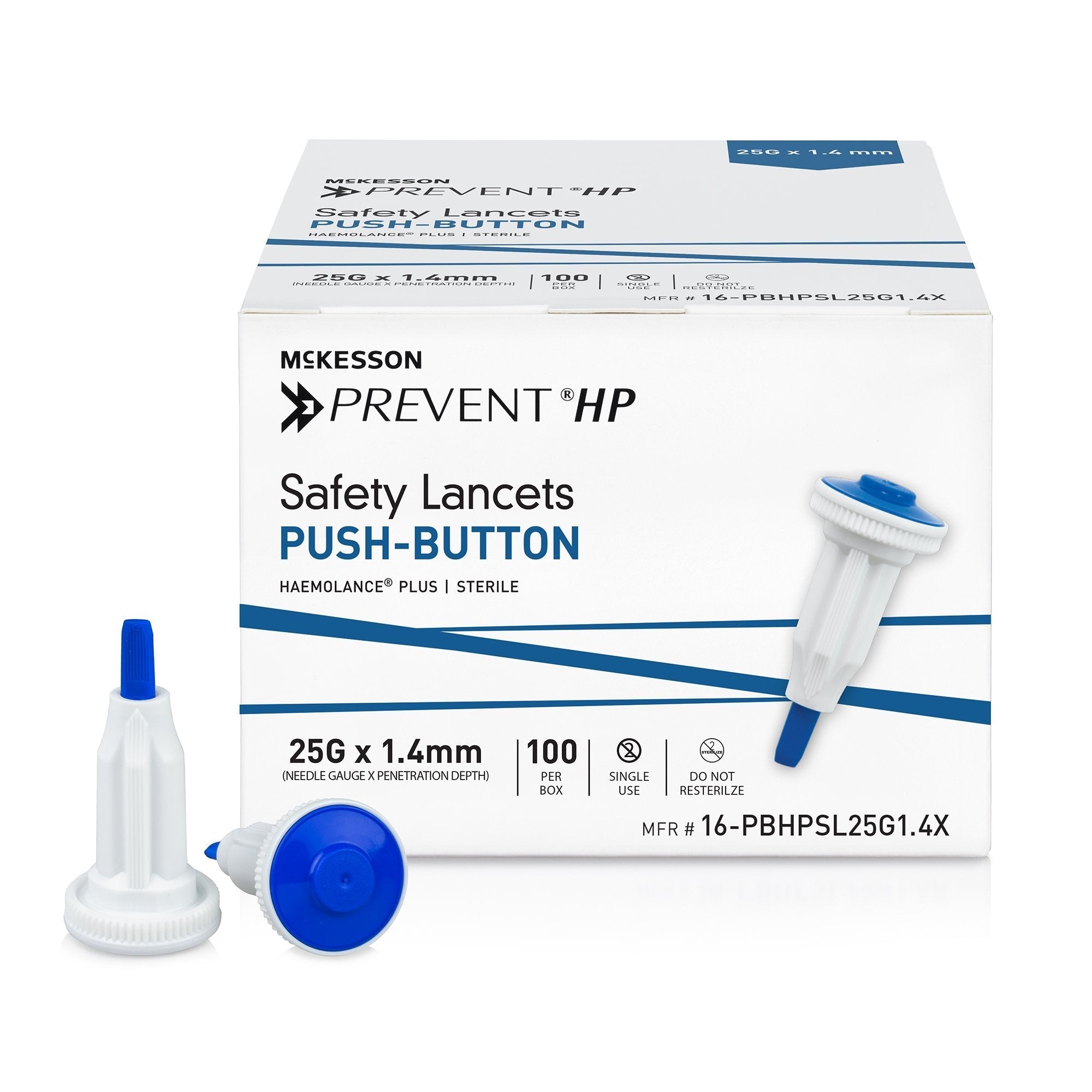 Safety Lancet McKesson Prevent HP 25 Gauge Retractable Push Button Activation Finger