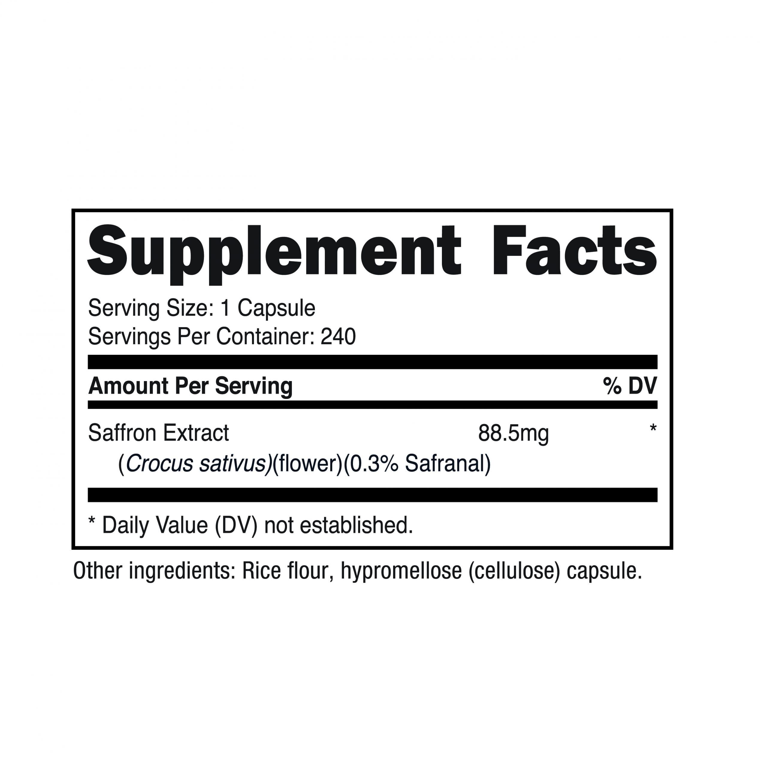 Saffron Extract 88.5Mg, 240 Capsules   Veggie Caps, Non Gmo Supplement