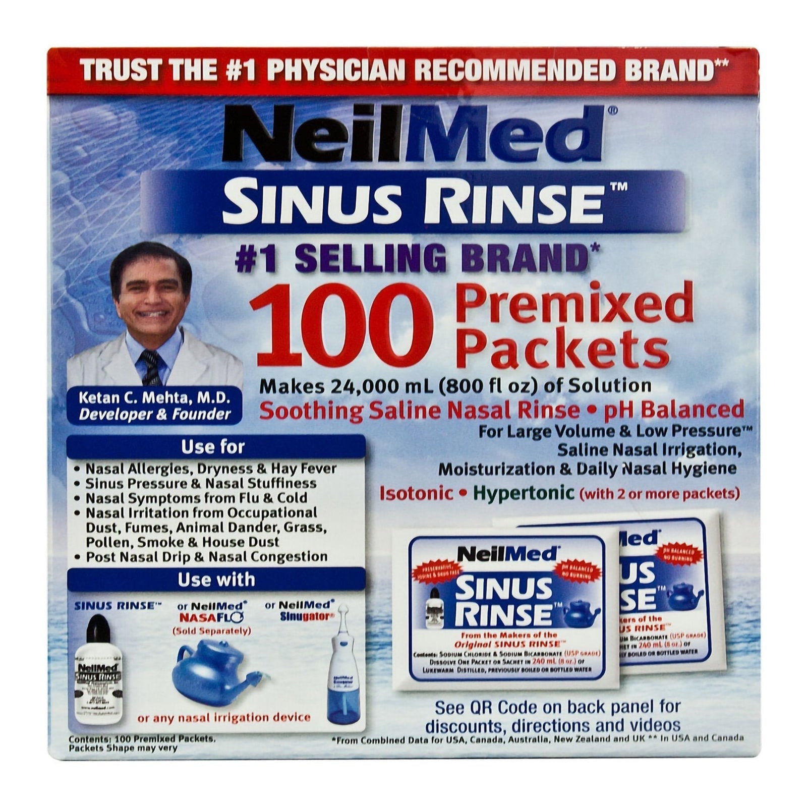 Saline Nasal Rinse Kit Neilmed Sinus Rinse 100 Packets