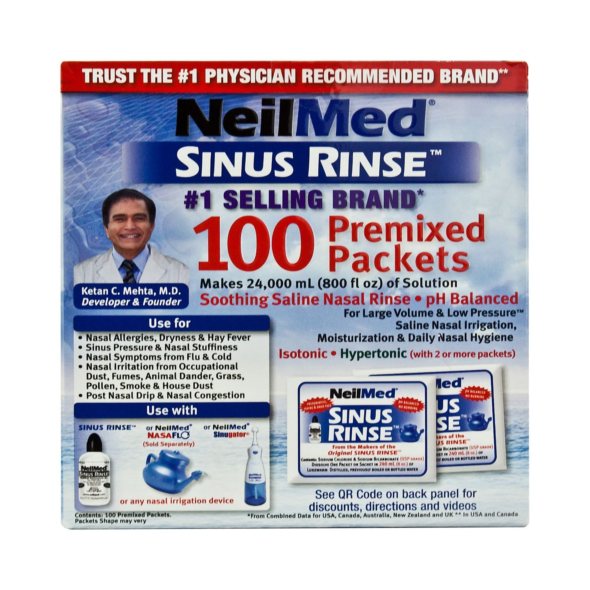 Saline Nasal Rinse Kit Neilmed Sinus Rinse 100 Packets - Box