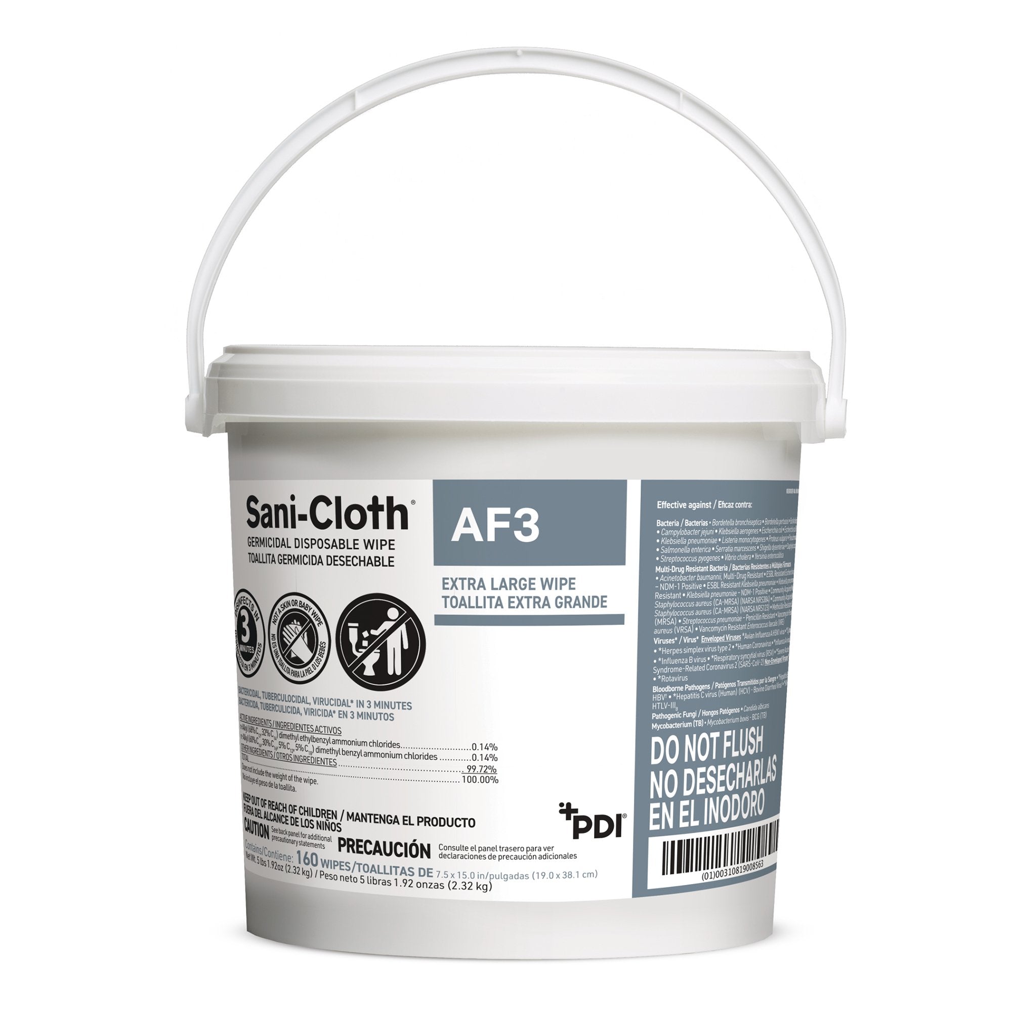 Sani Cloth AF3 Surface Disinfectant Cleaner Premoistened Germicidal Manual Pull Wipe 160 Count Pail Mild Scent NonSterile