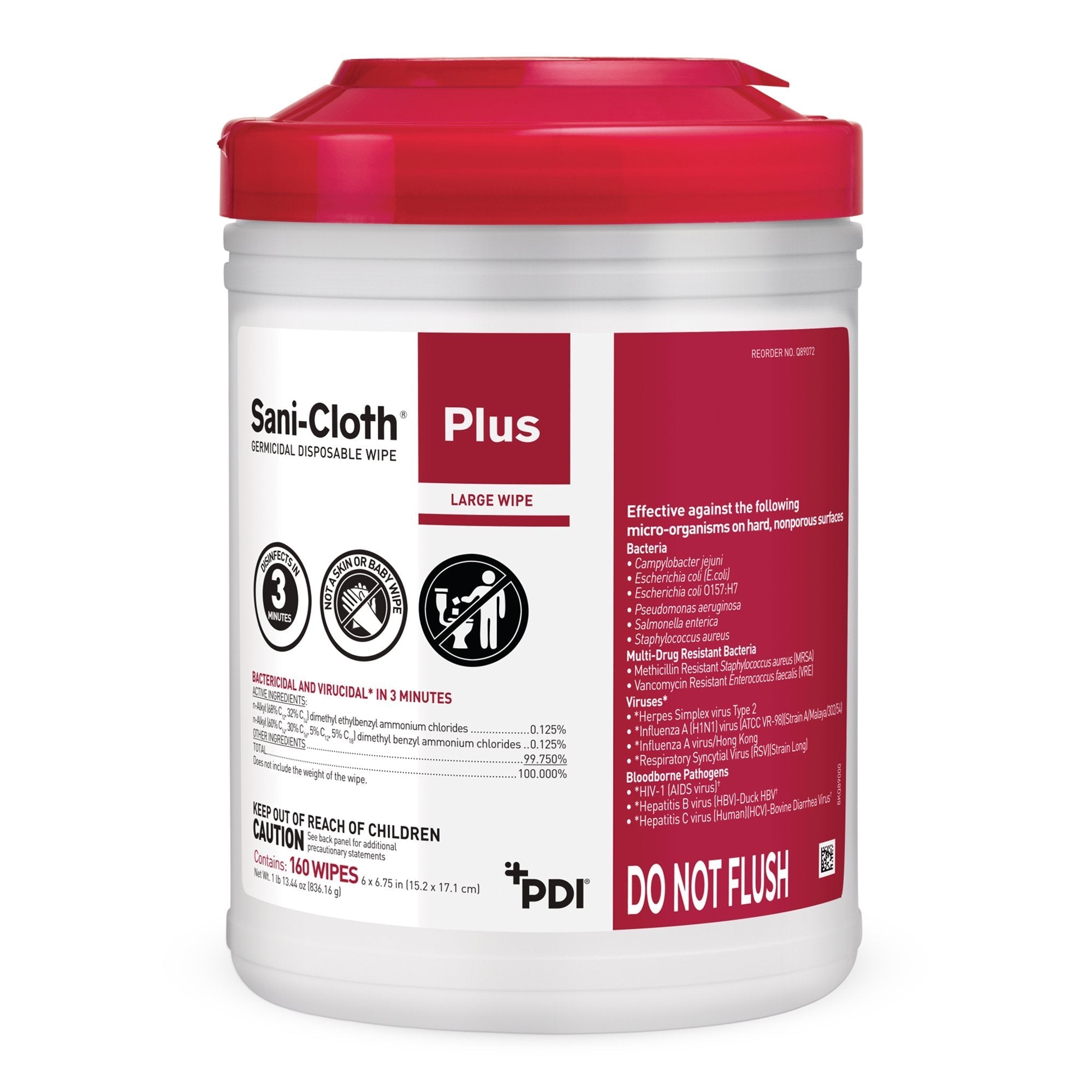 Sani Cloth Plus Surface Disinfectant Cleaner Premoistened Germicidal Manual Pull Wipe 160 Count Canister Alcohol Scent NonSterile