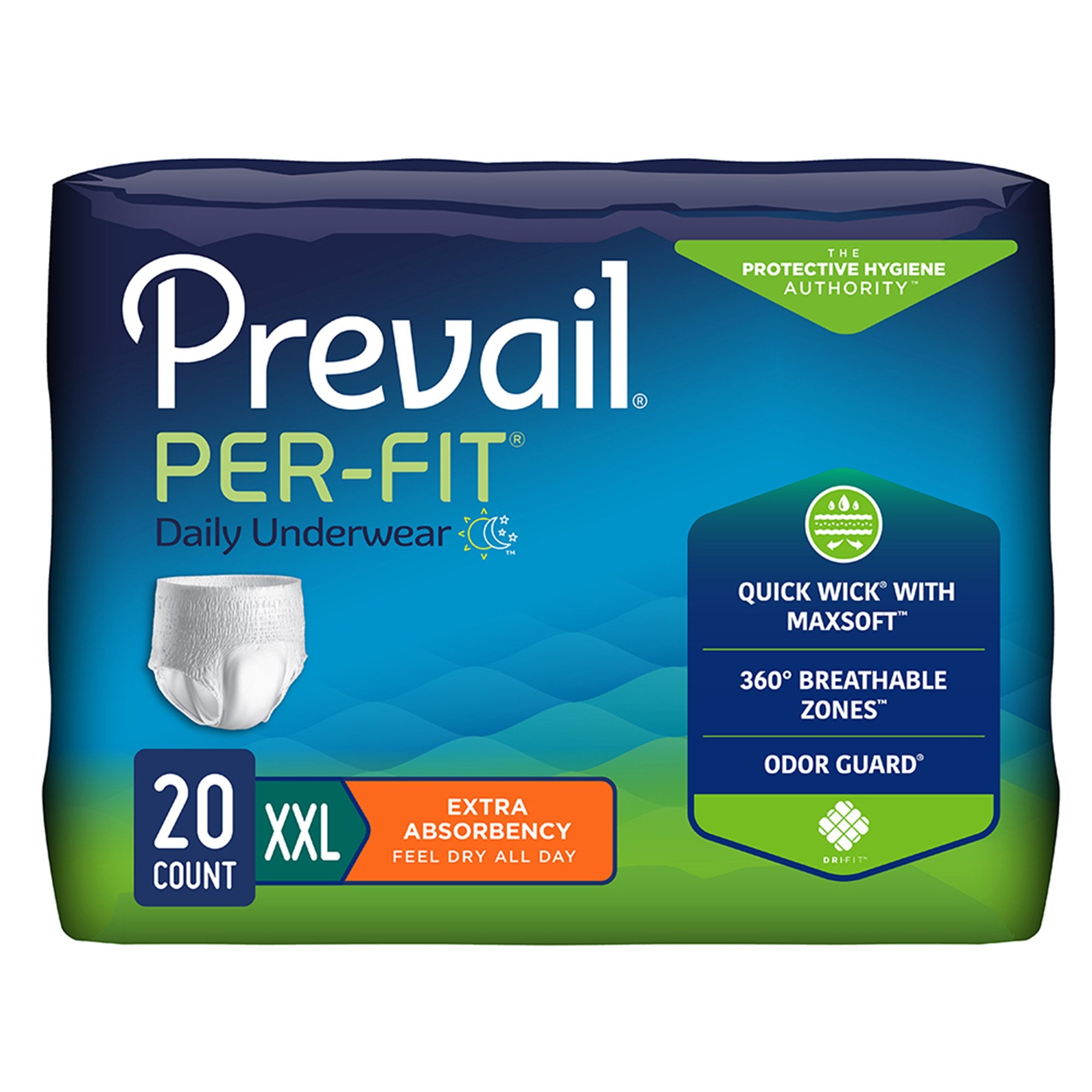 Unisex Adult Absorbent Underwear Prevail Per-Fit Extra Pull On with Tear Away Seams 2X-Large Disposable Heavy Absorbency, Packaging Type- Case