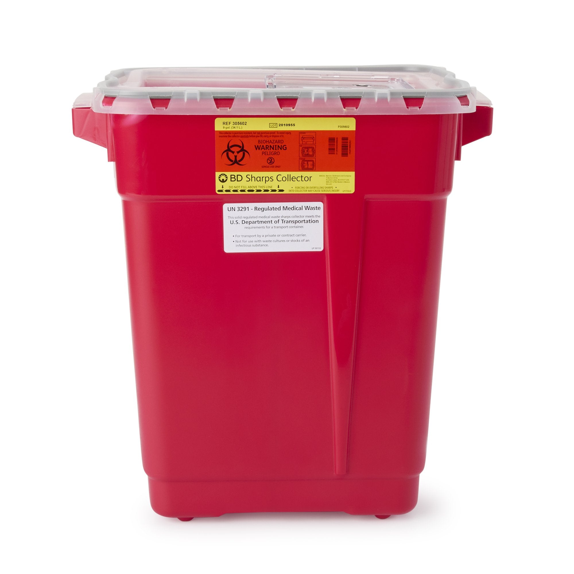 Sharps Container BD Red Base 18-1/2 X 17-3/4 X 11-3/4 Inch Vertical Entry 9 Gallon