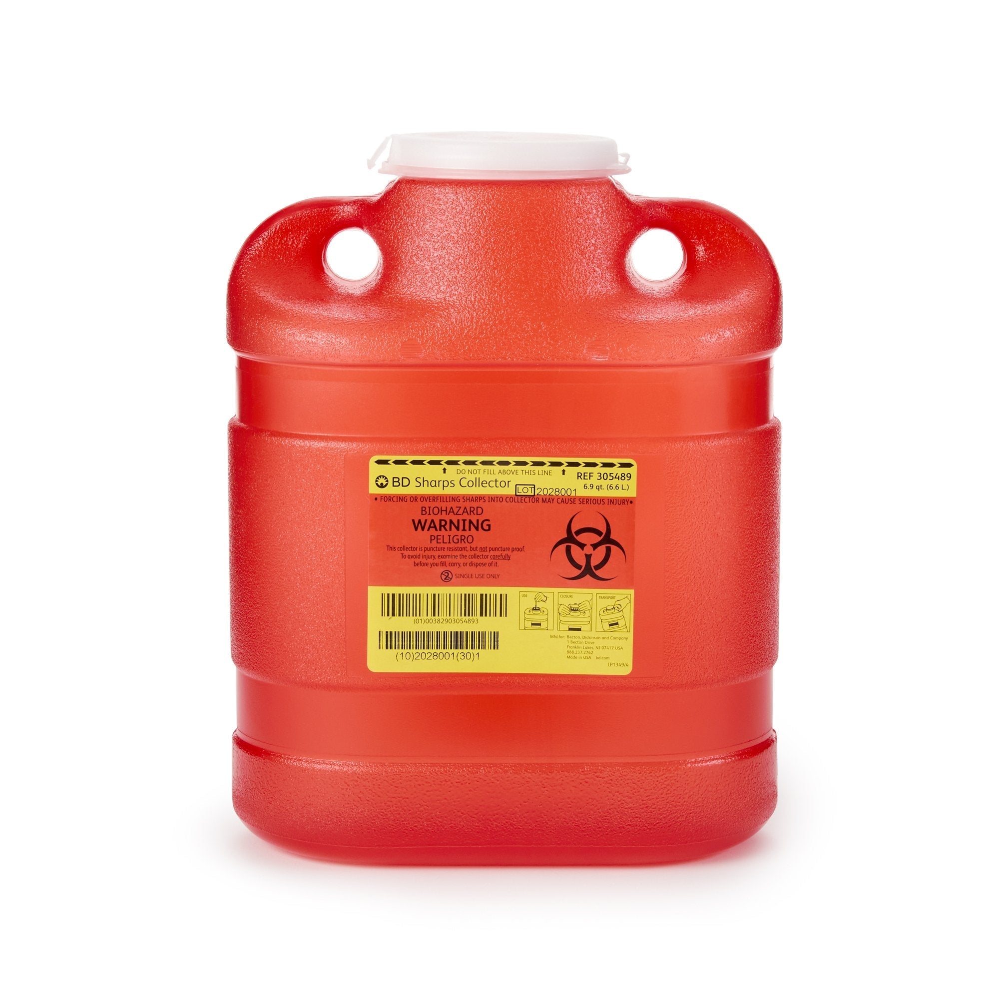 Sharps Container BD Red Base 11 1/2 H X 9 2/5 W X 5 3/10 D Inch Vertical Entry 1.725 Gallon