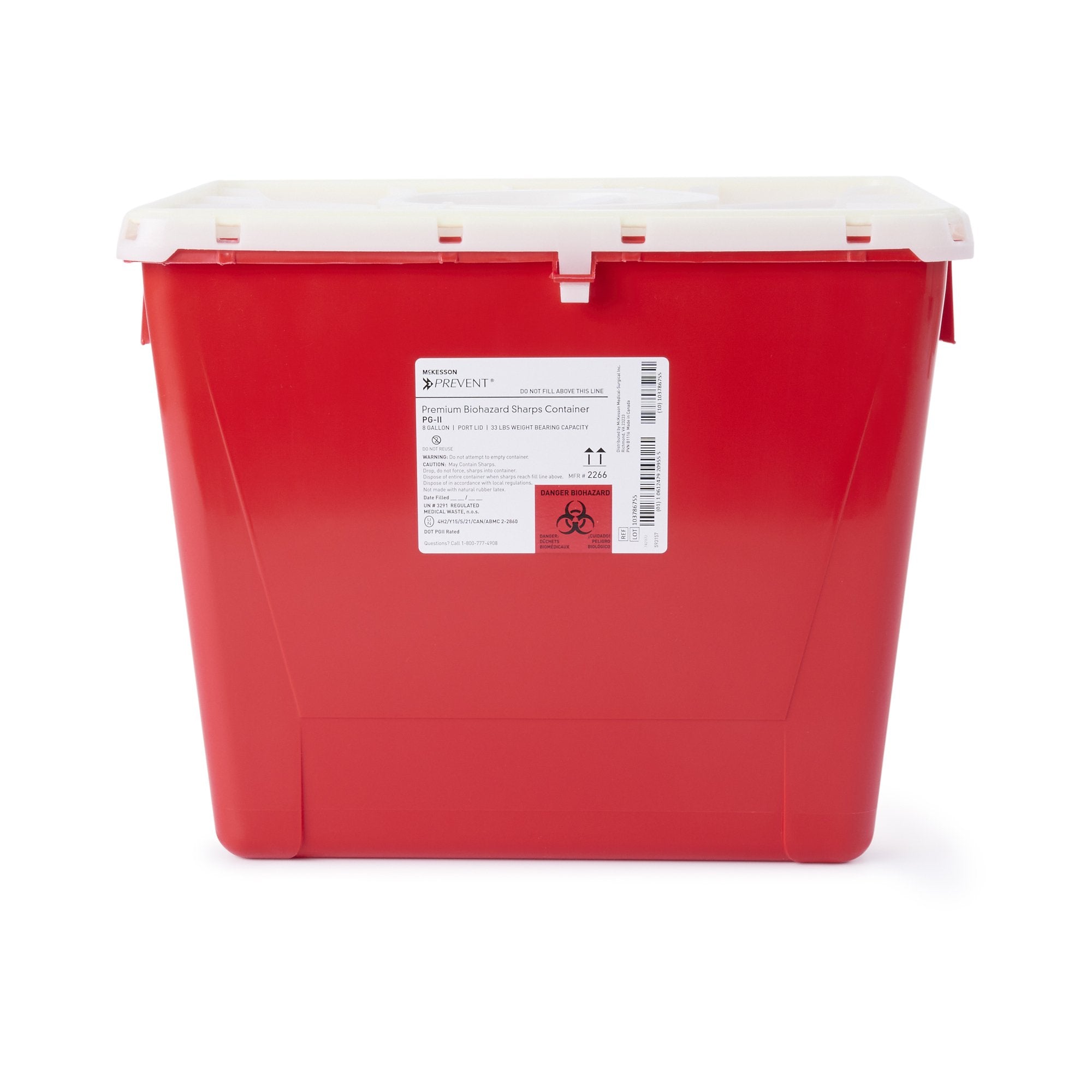 Sharps Container McKesson Prevent Red Base 13 1/2 H X 17 3/10 W X 13 L Inch Vertical Entry 8 Gallon