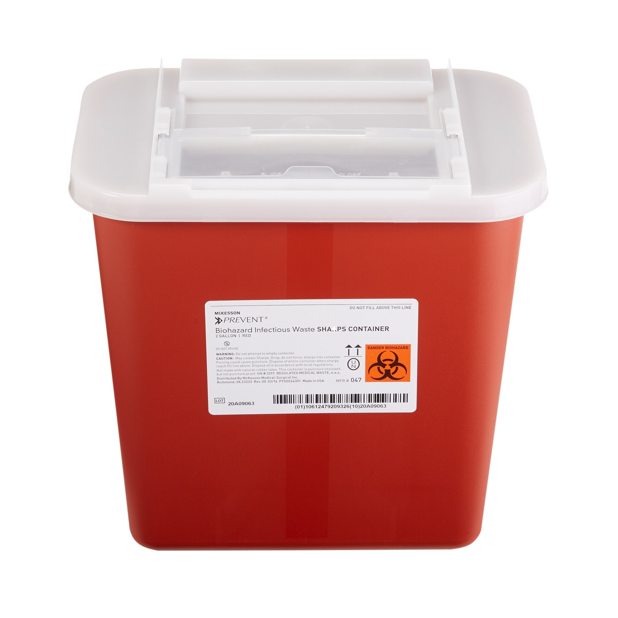 Sharps Container McKesson Prevent Red Base 10 1/4 H X 7 W X 10 1/2 D Inch Horizontal Entry 2 Gallon